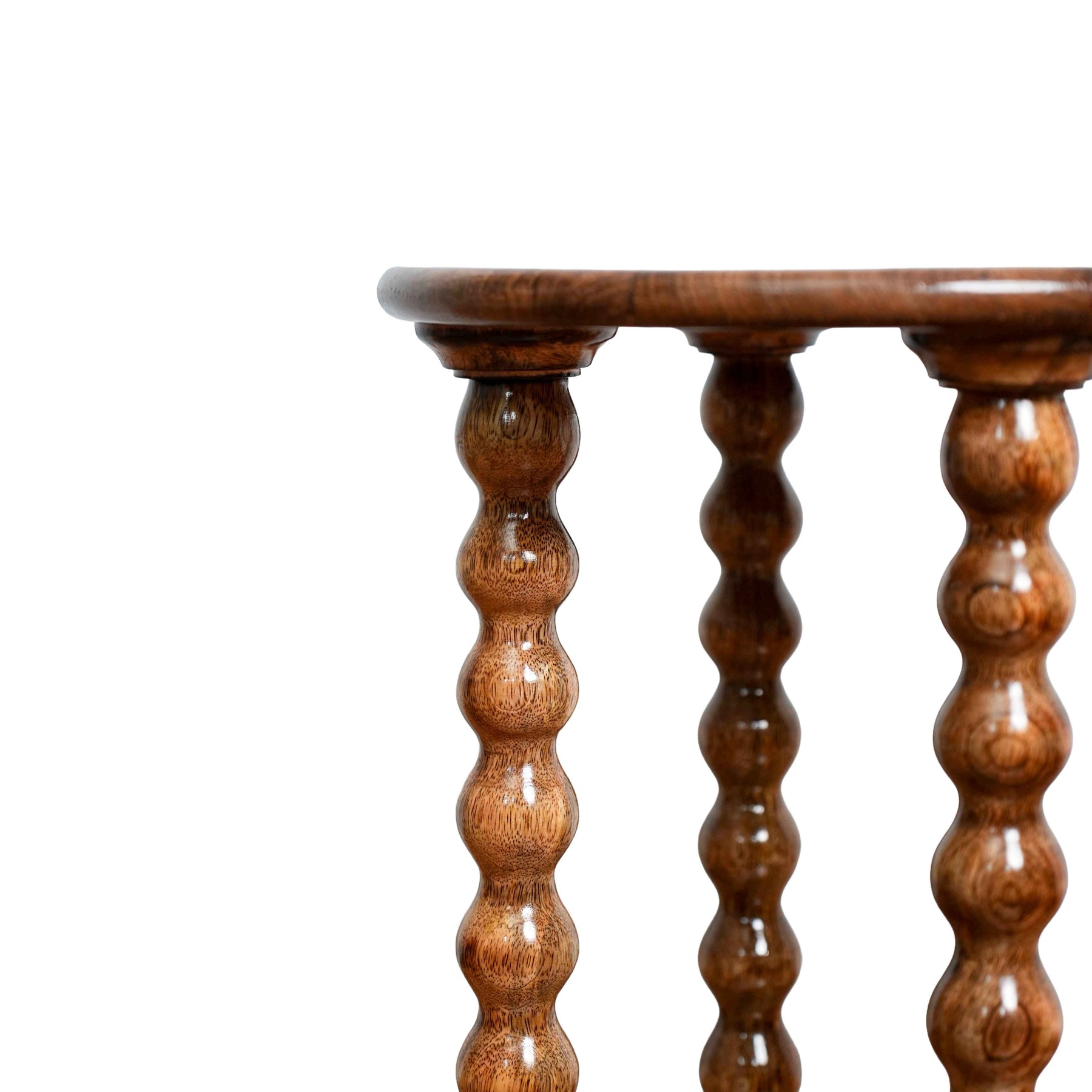 Round Wooden Side Table with Storage & Beaded Legs in Honey Oak