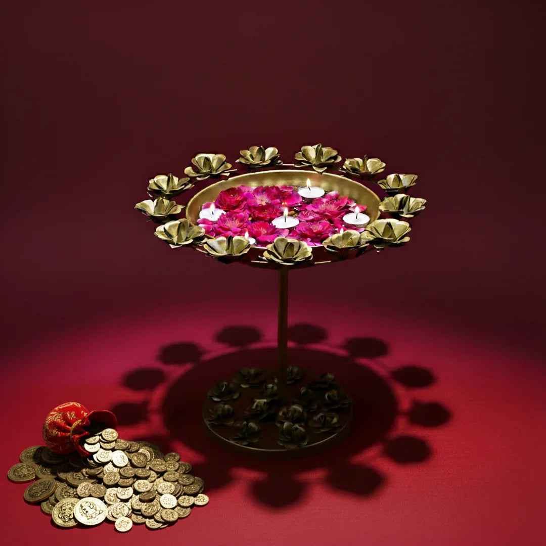 Brass Lotus Flower Diya Stand for Festive Decor
