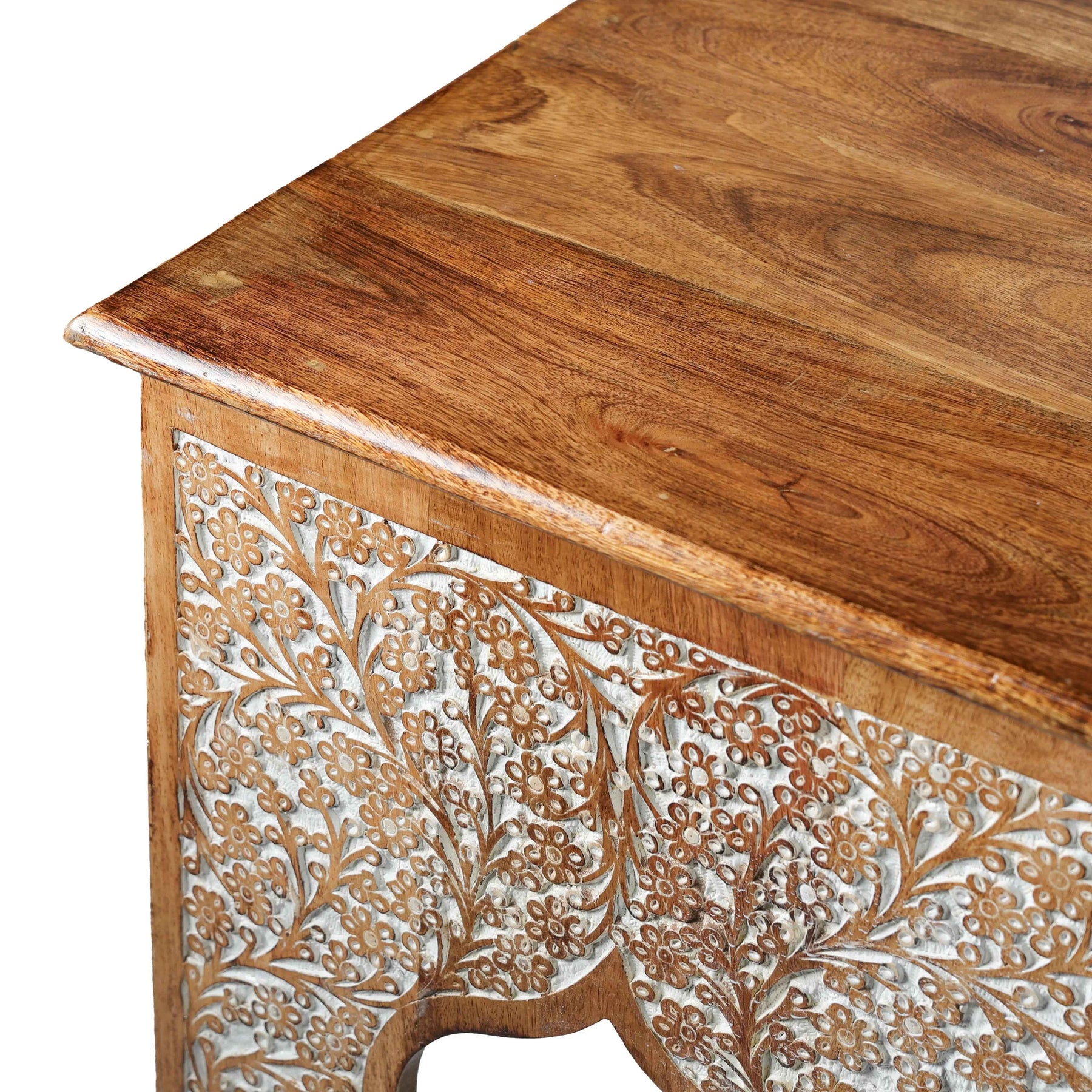 Honey Brown Wood Side Table in Antique Tone