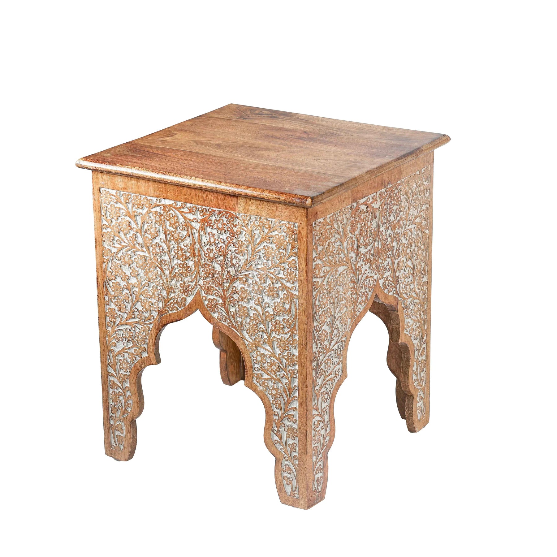 Honey Brown Wood Side Table in Antique Tone