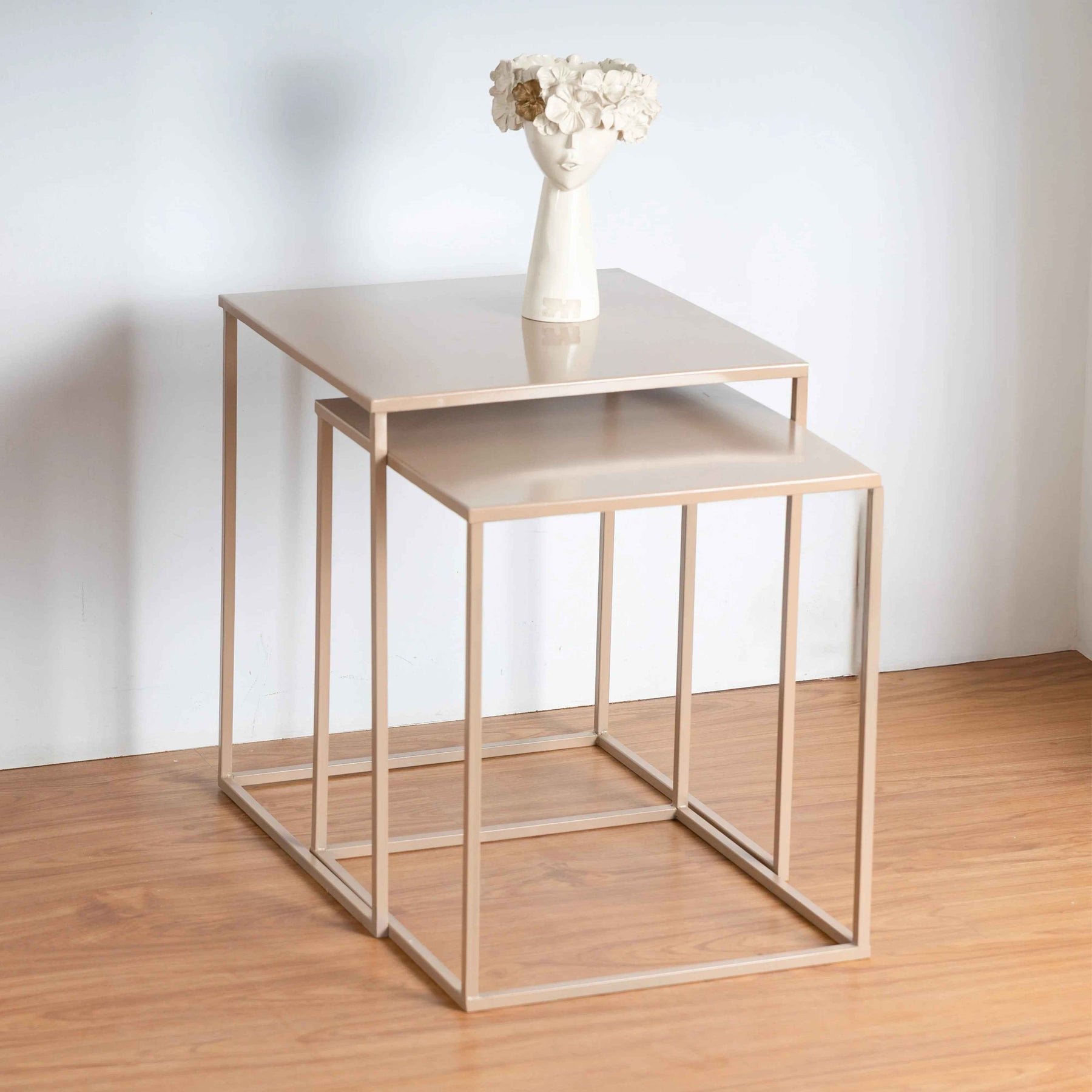 Metal Nesting Tables Set of 2 in Cream