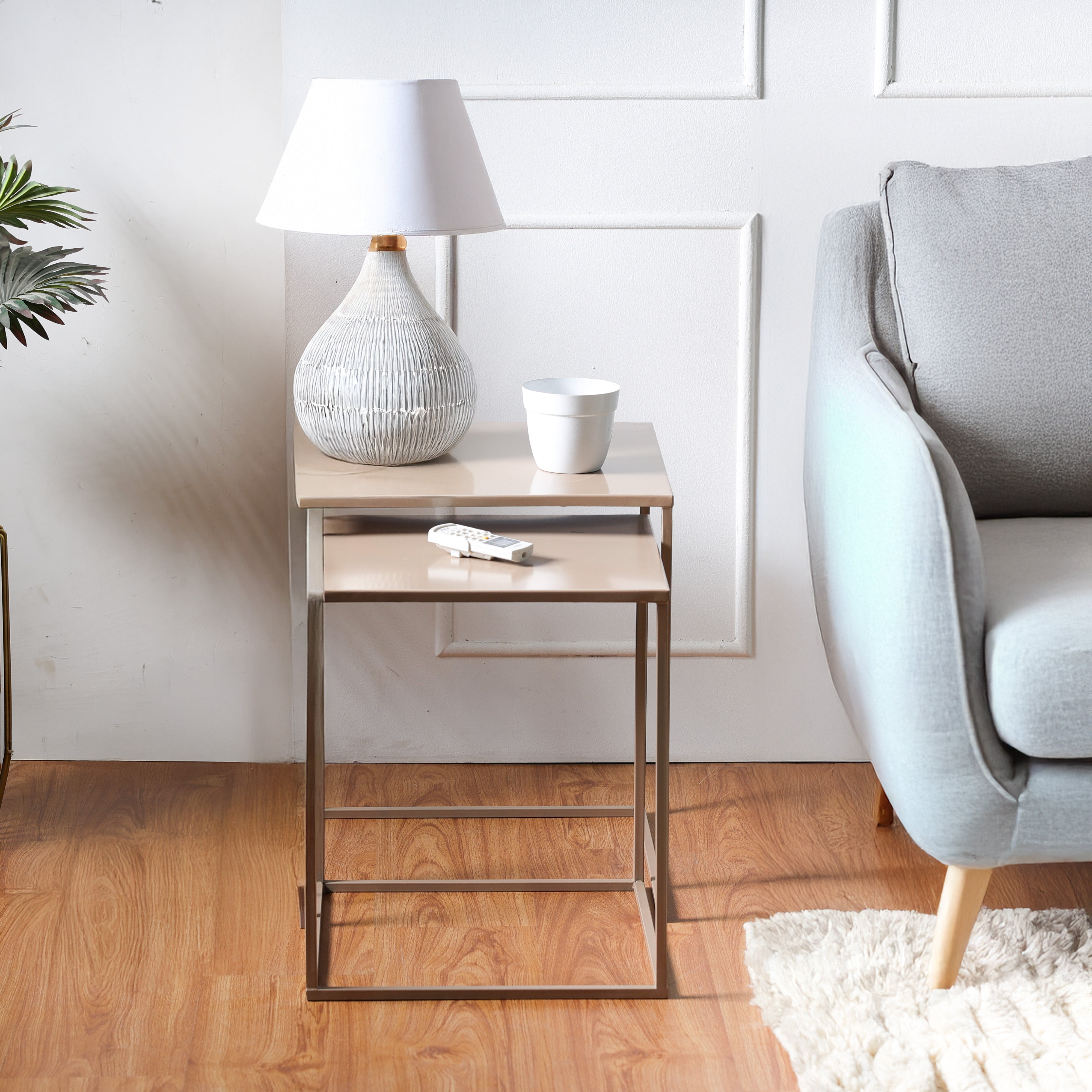 Metal Nesting Tables Set of 2 in Cream