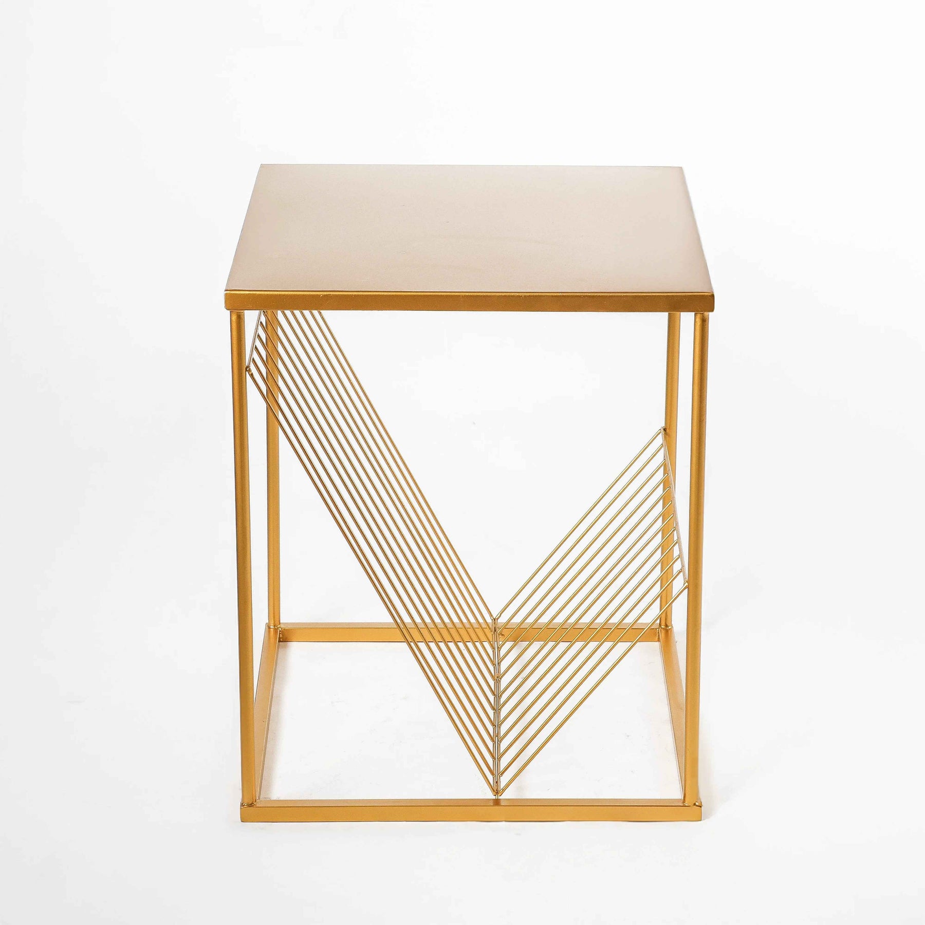 Decorative Metal Side End Table in Golden with Storage