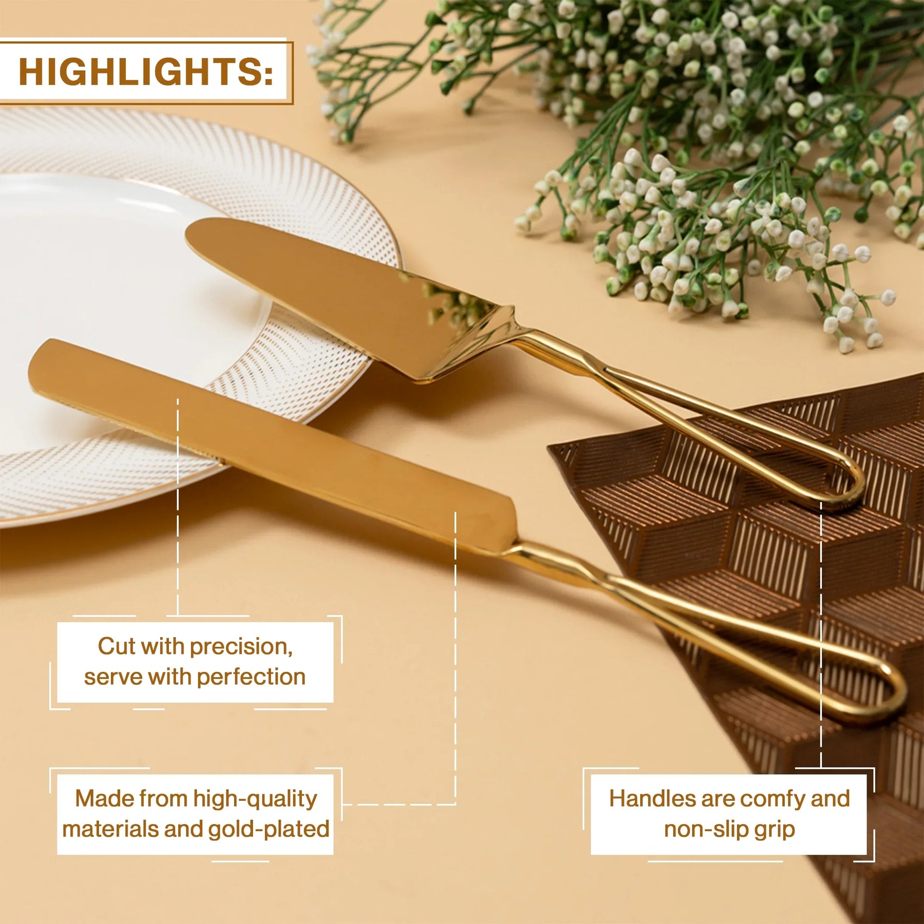 Gold Finish Cake Cutlery Set of 2