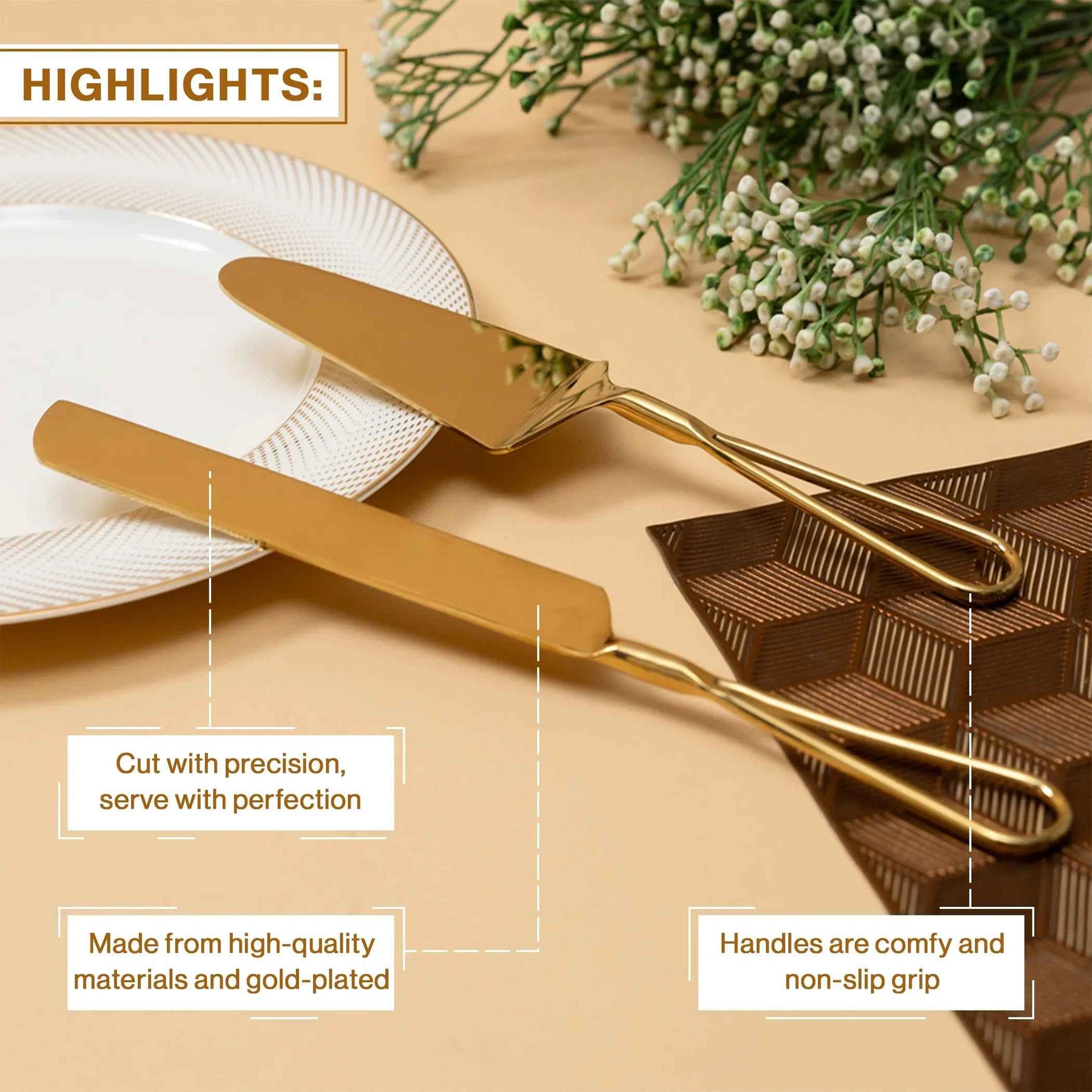 Modern Gold Butter Knife & Cake Server Set