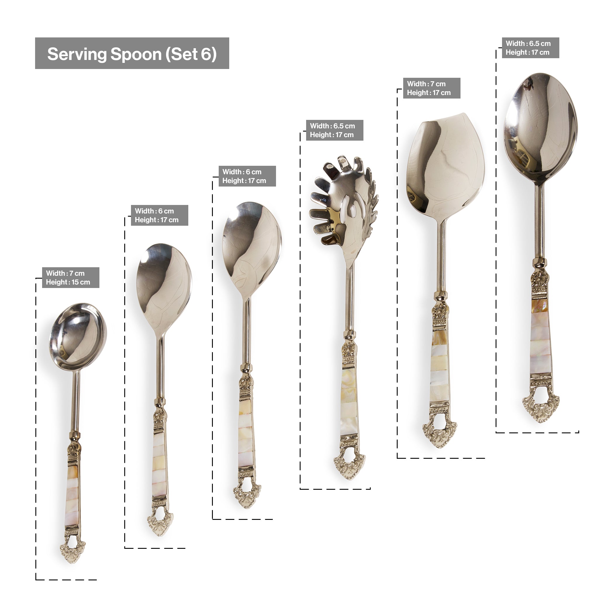 Mother of Pearl Stainless Steel Taj Salad Serving Spoon Set of 6 Piece
