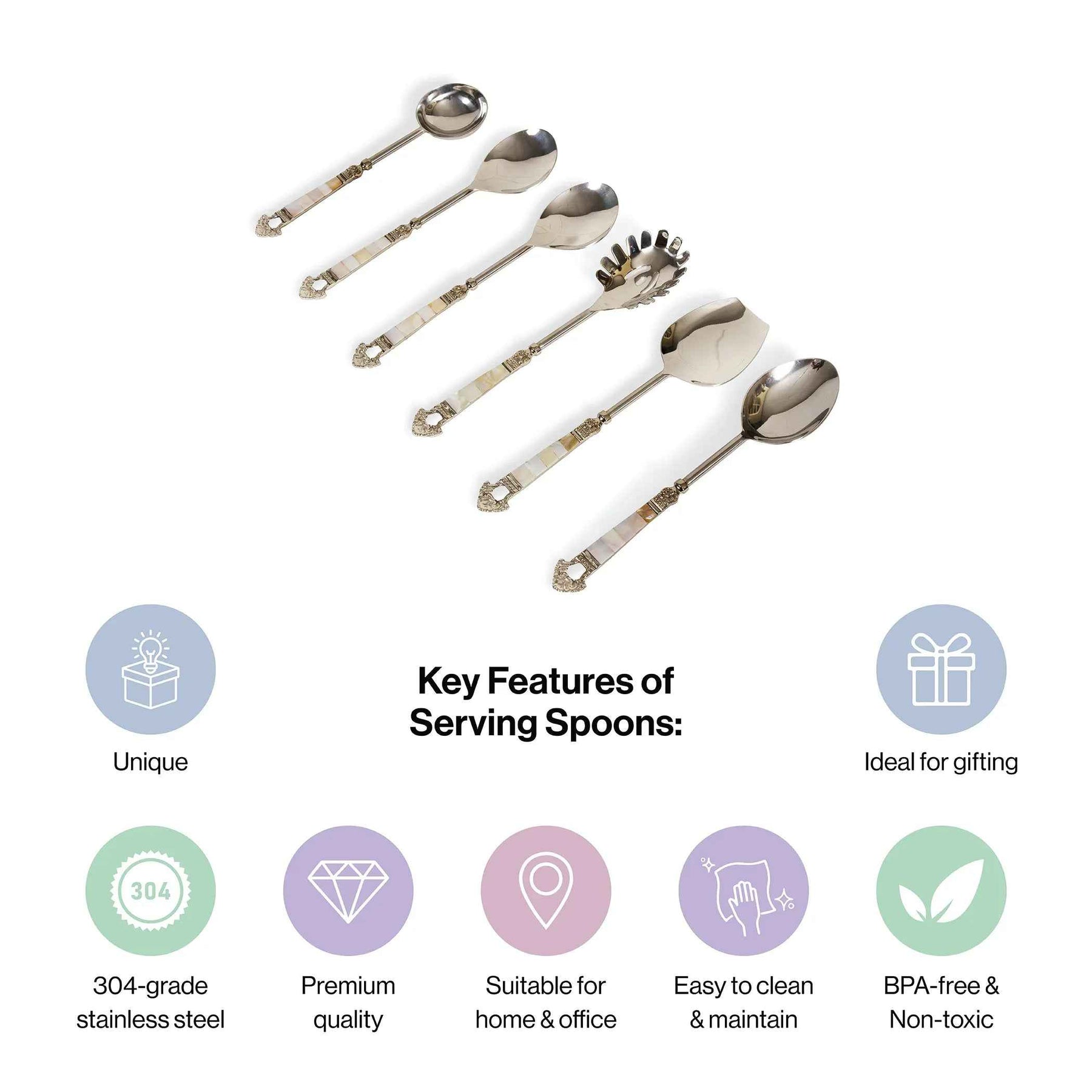 Premium Stainless Steel Serving Set of 6 with Pearl Handle