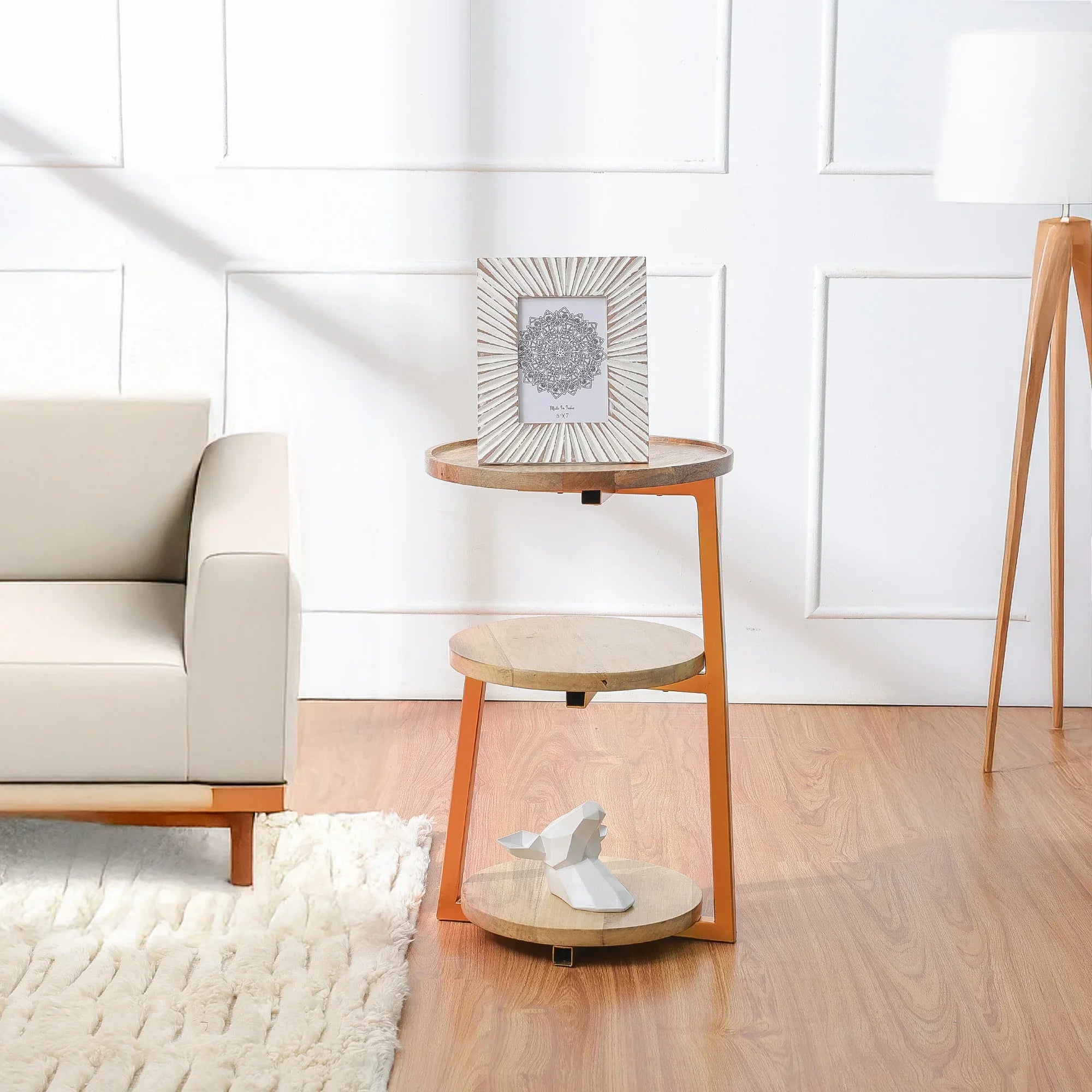 Modern 3-Tiered Mango-Wood Coffee Side End Tables