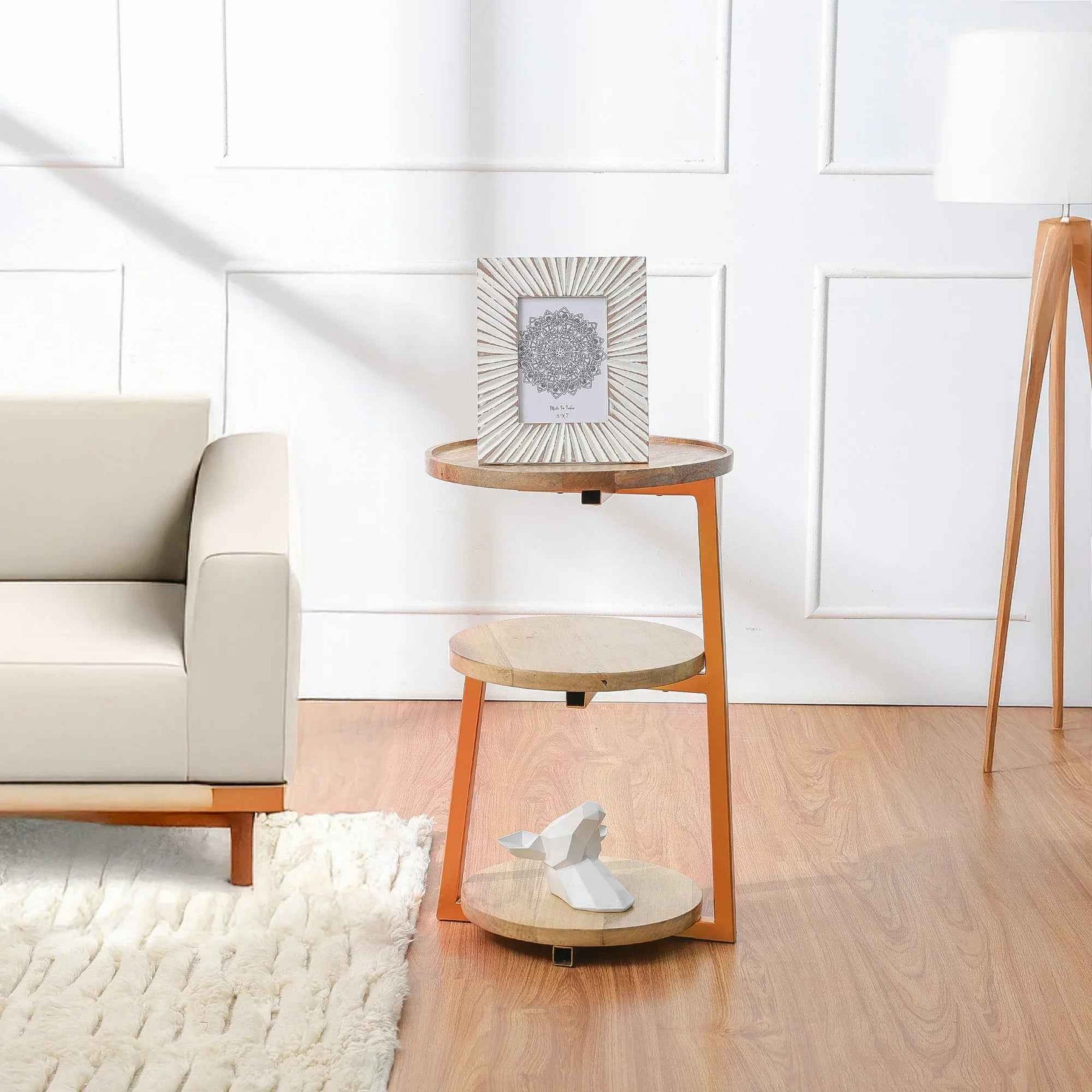 Modern 3-Tiered Mango-Wood Coffee Side End Tables
