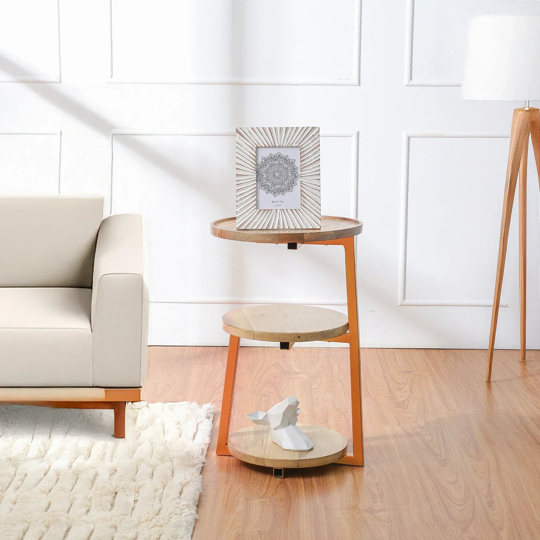 Modern 3-Tiered Mango-Wood Coffee Side End Tables