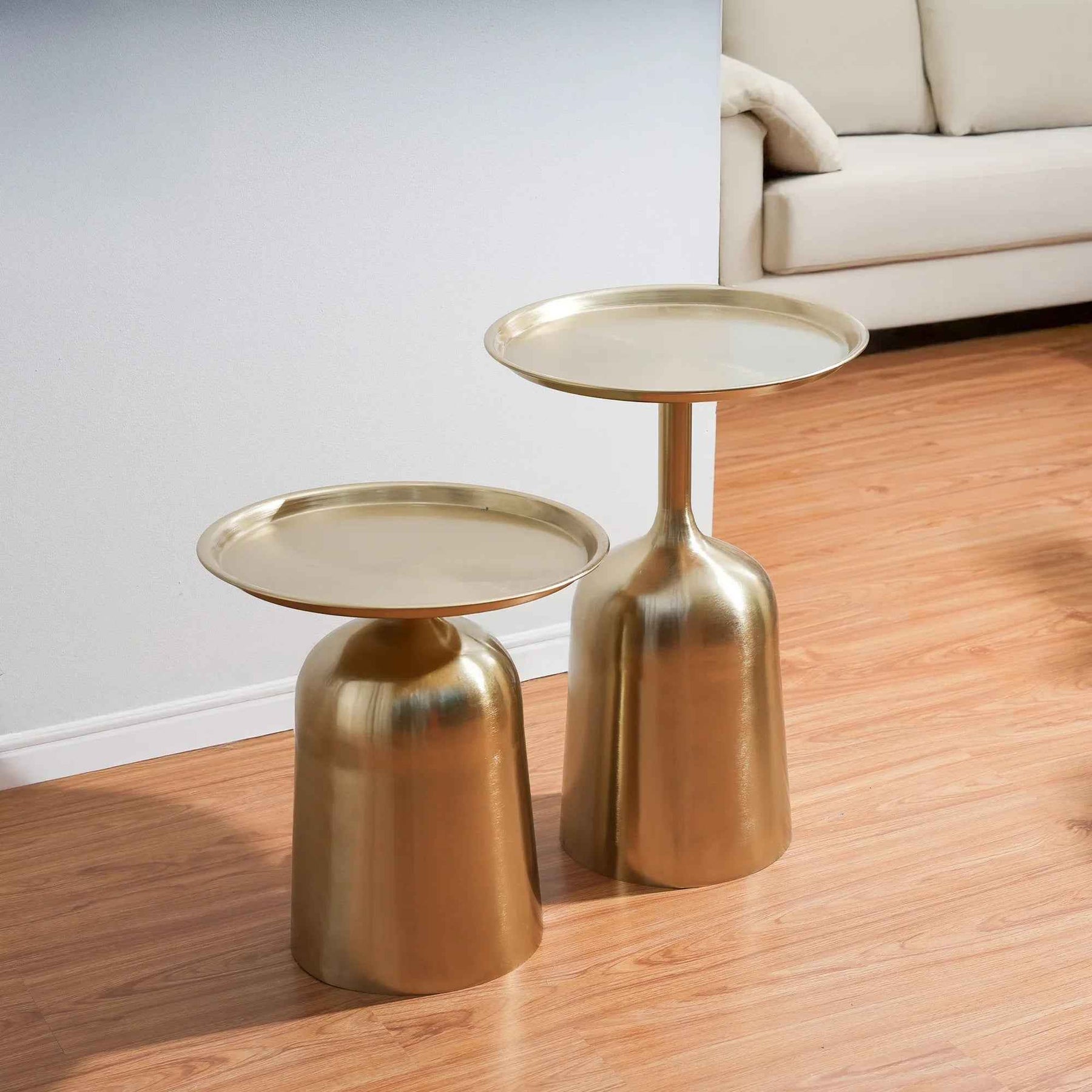 Premium Metal Side Table Set of 2 in Gold
