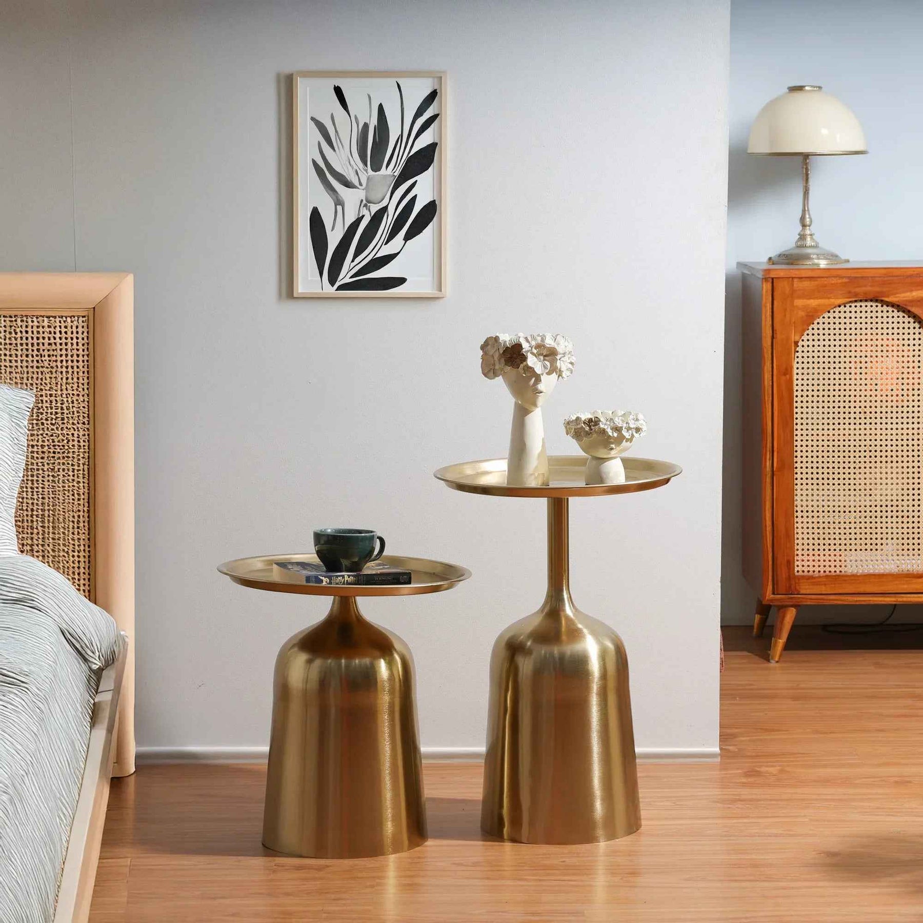 Premium Metal Side Table Set of 2 in Gold