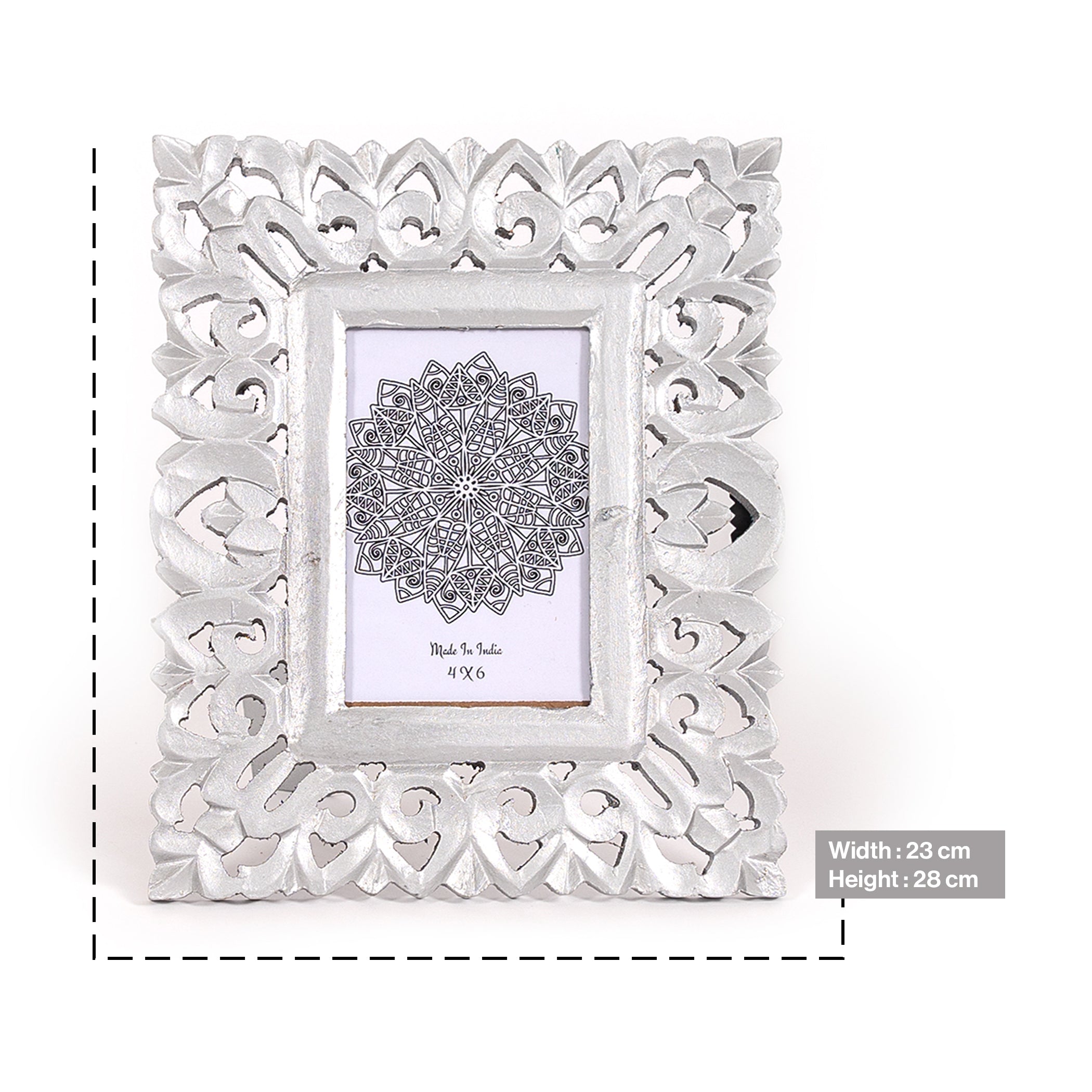Handcarved Wooden Photo Frame in White-Wall Hanging and Tabletop Display