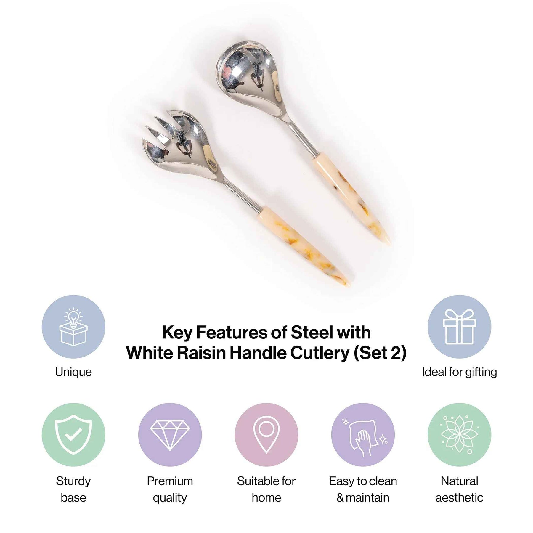 Stainless Steel Spoon & Fork Set with Marble Finish Handle