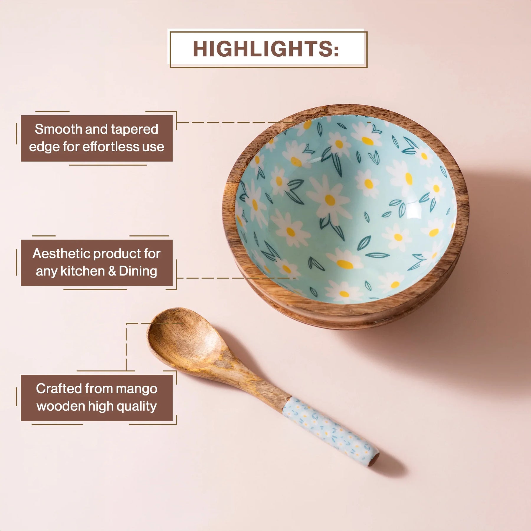 Handmade Mango-Wood Bowls in Bluish Cyan For Kitchen Decor