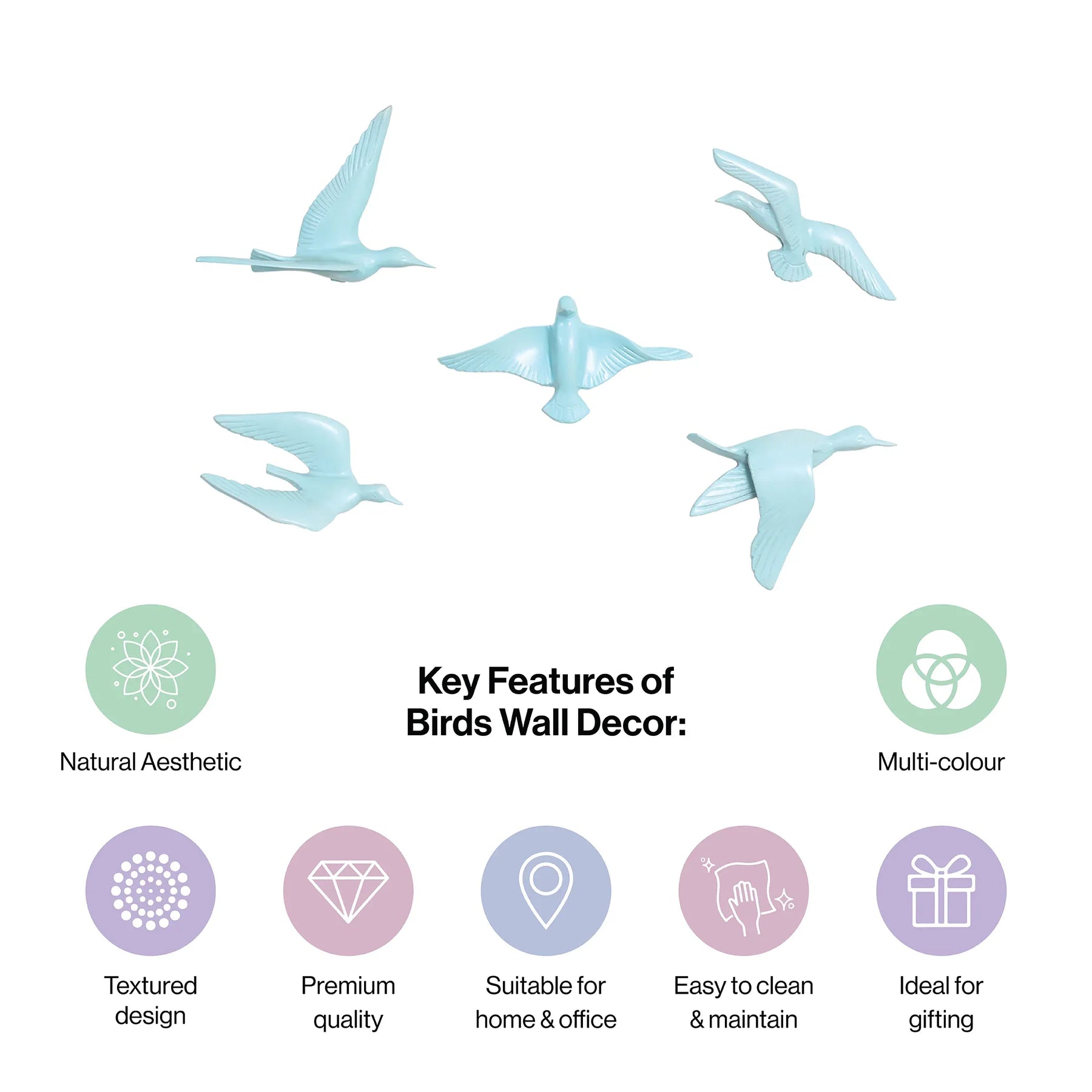 Resin Flying Birds Wall Hanging In Horizon Blue (Set Of 5)