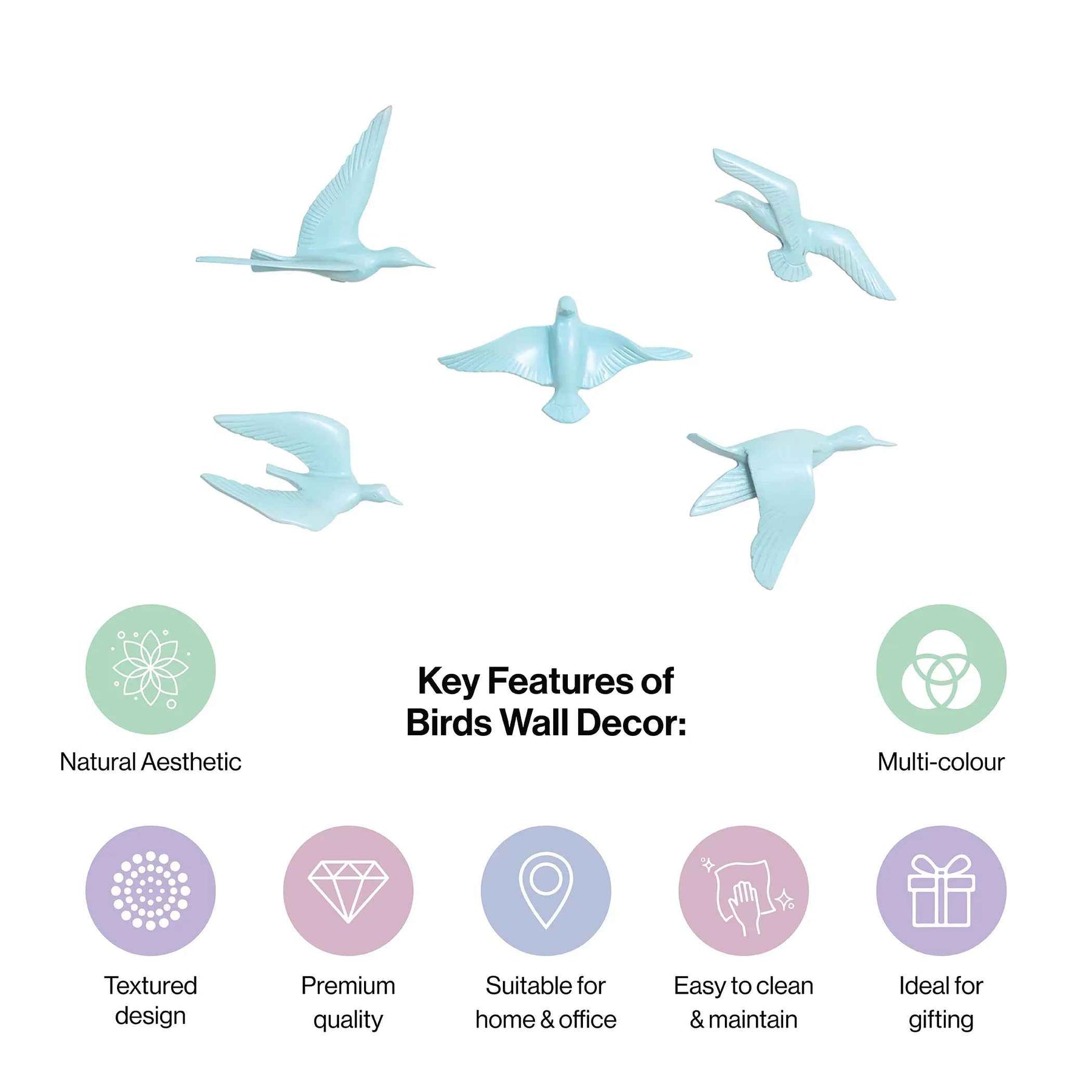 Resin Flying Birds Wall Hanging In Horizon Blue (Set Of 5)