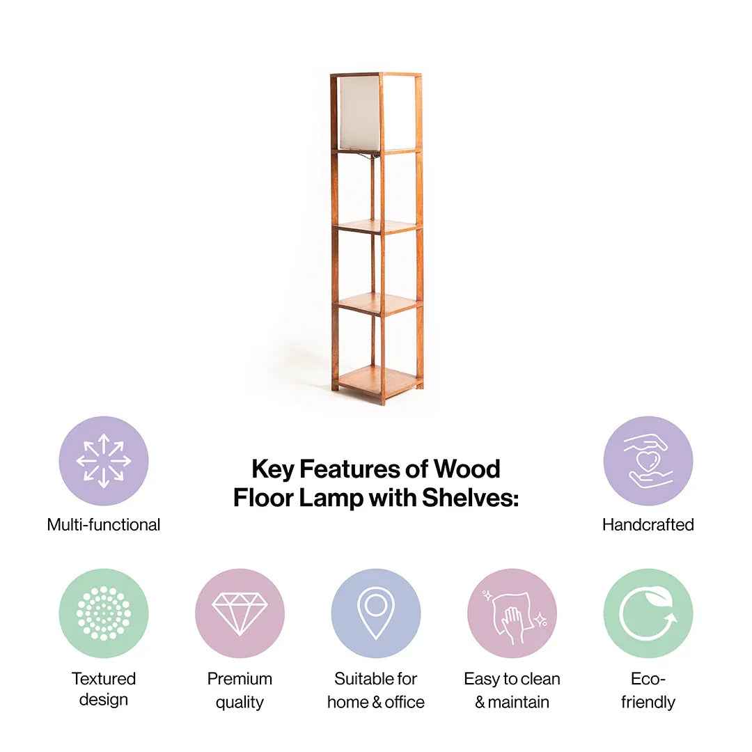 Wooden Shelf Floor Lamp for Living Room
