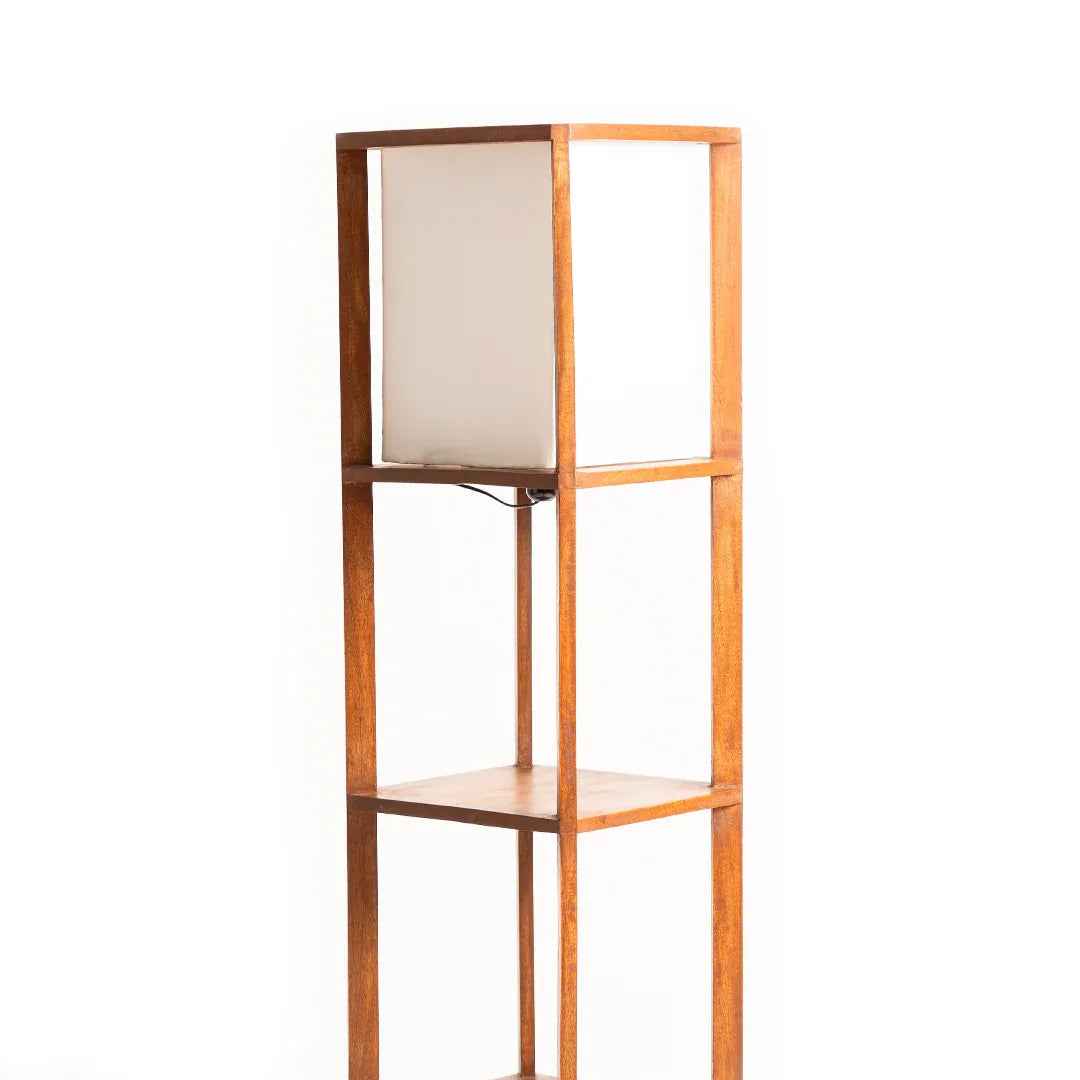 Wooden Shelf Floor Lamp for Living Room