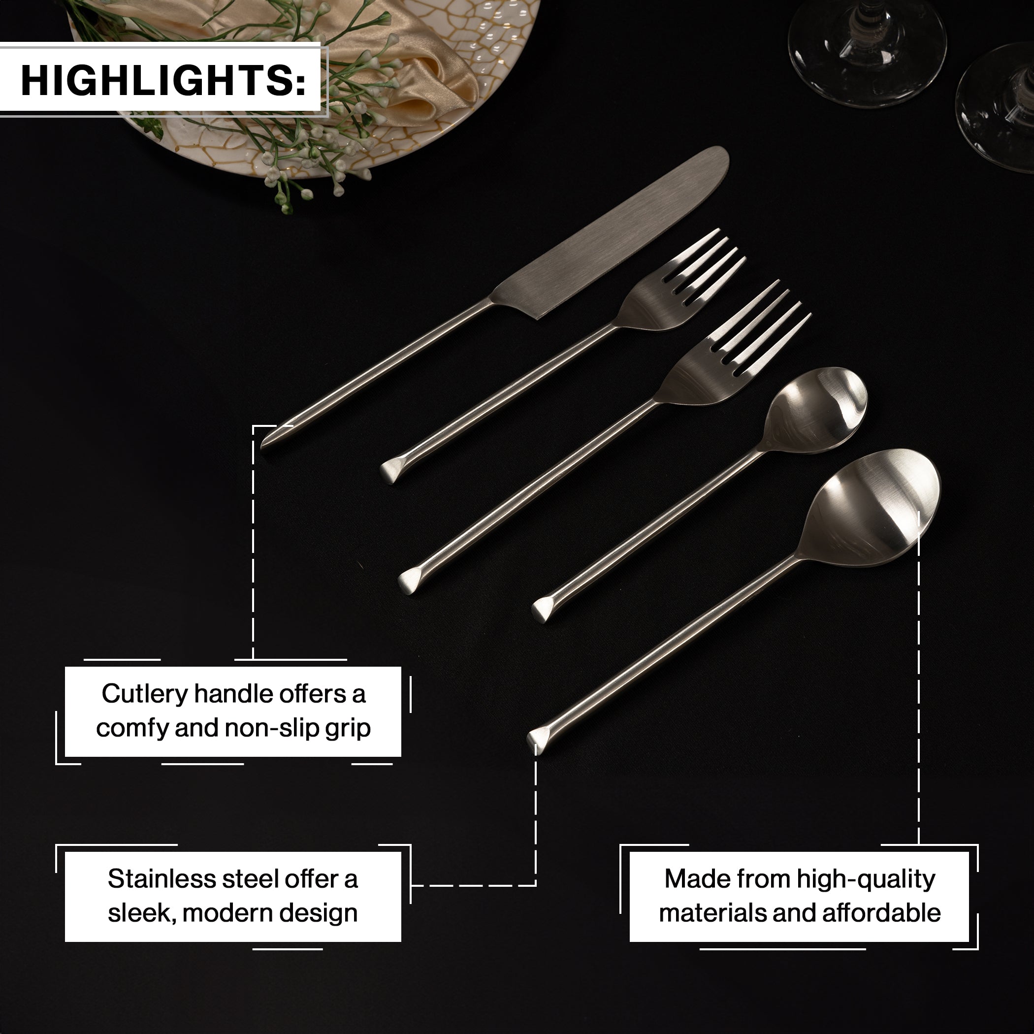 Matt Finish Stainless Steel Cutlery set of 5