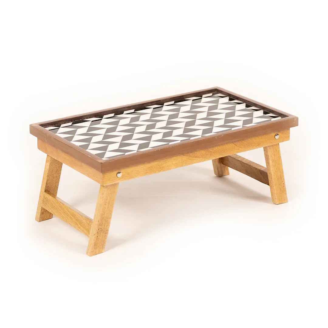 Mango Wood Handmade Fixed Laptop Table in Black & White with Epoxy Resin
