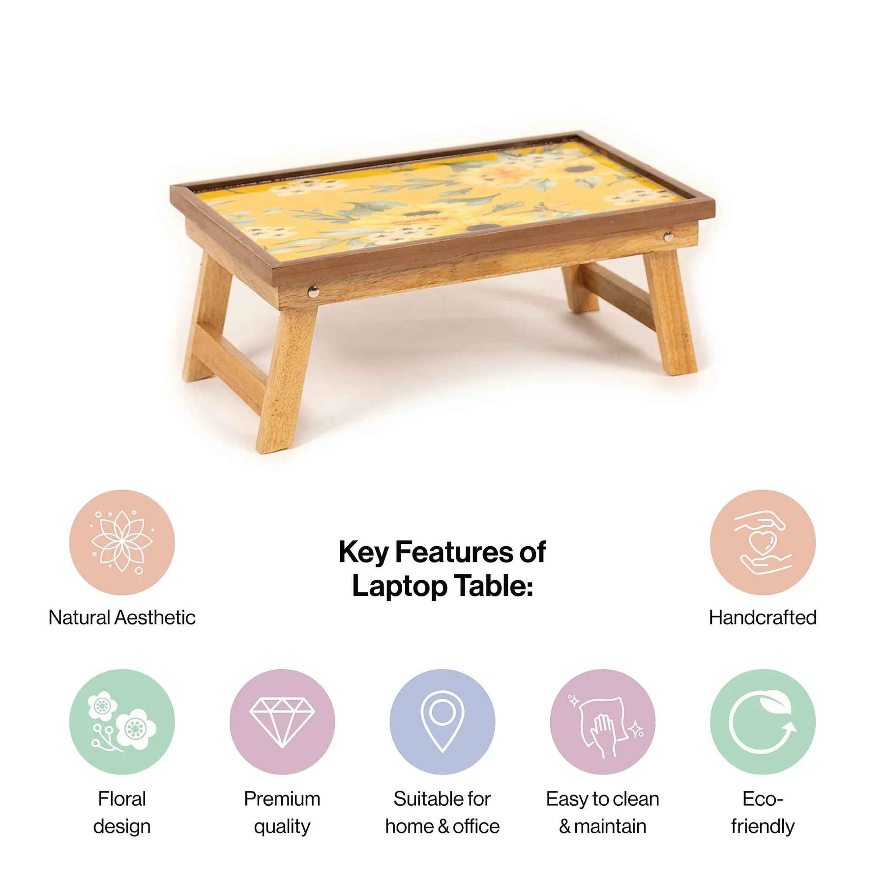 Mango Wood Handmade Fixed Yellow Laptop Table with Epoxy Resin