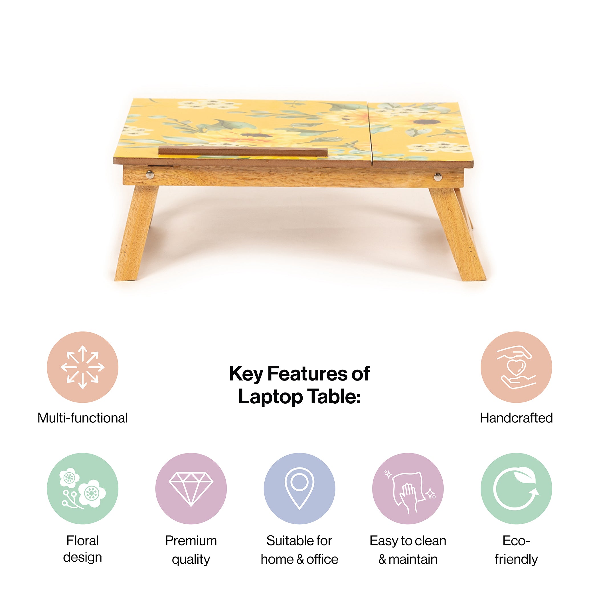 Mango Wood Handmade Folding Laptop Table in Yellow with Epoxy Resin