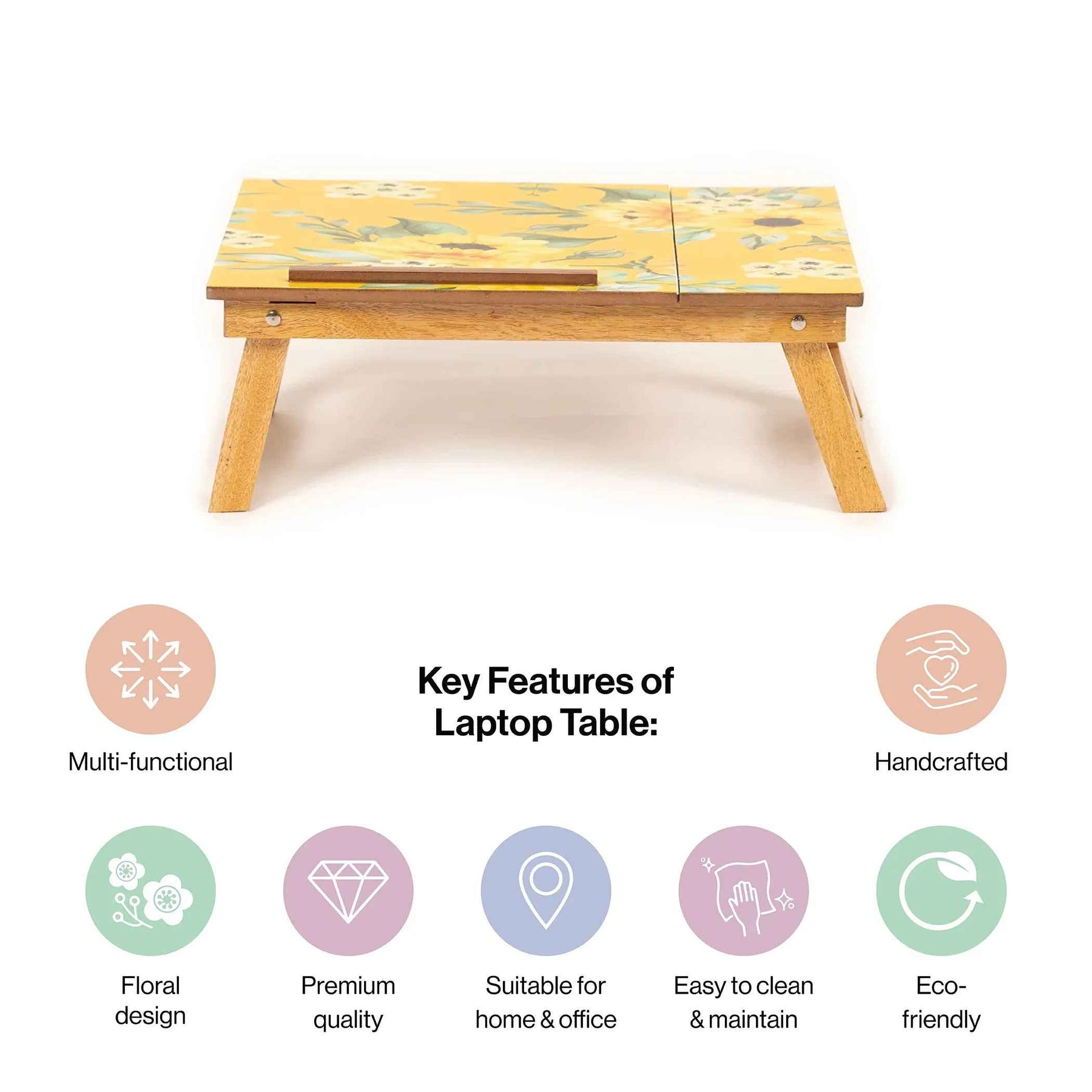 Mango Wood Handmade Folding Laptop Table in Yellow with Epoxy Resin