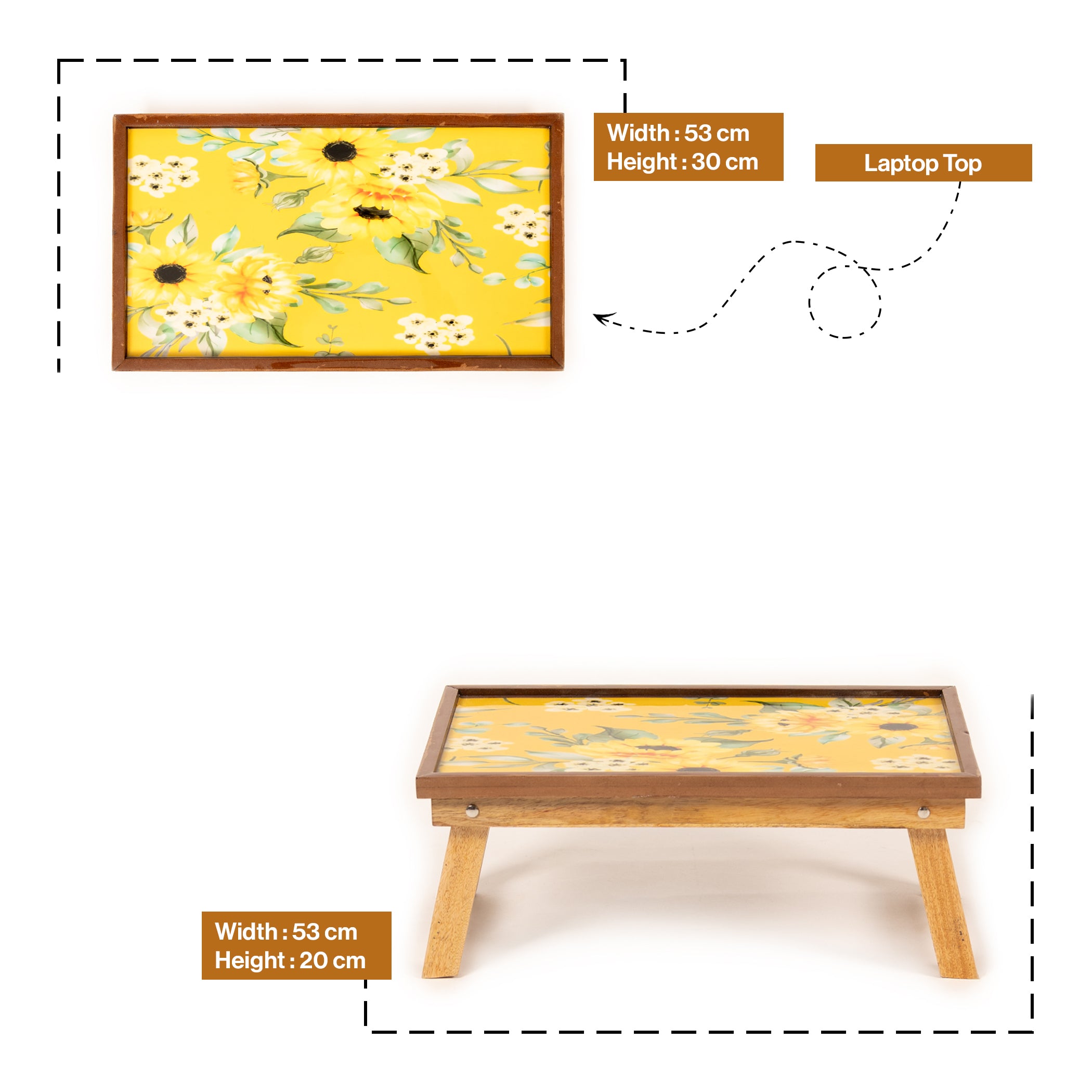 Mango Wood Handmade Fixed Yellow Laptop Table with Epoxy Resin