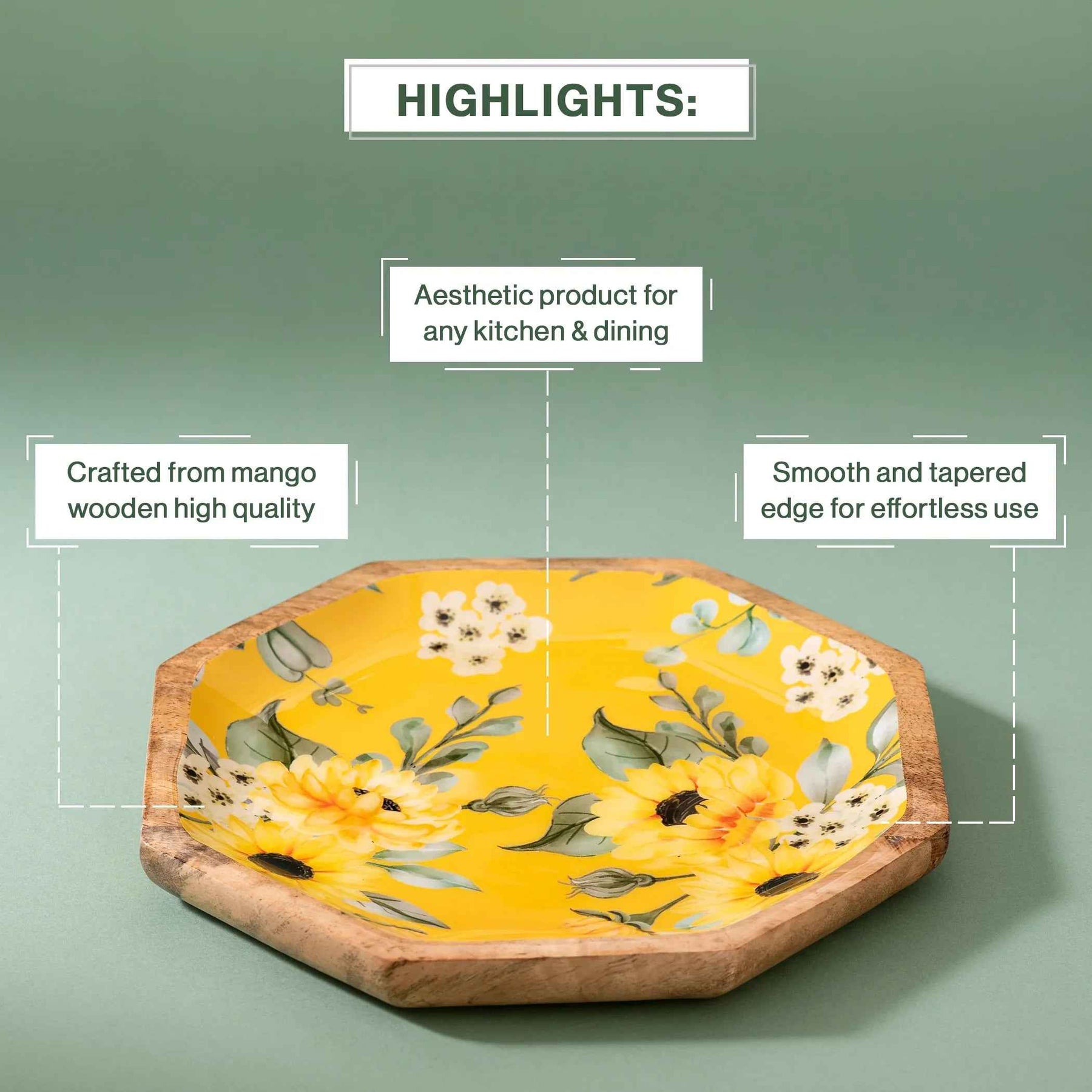Handcrafted Mango Wood Printed Serving Platters Set - Sunflower