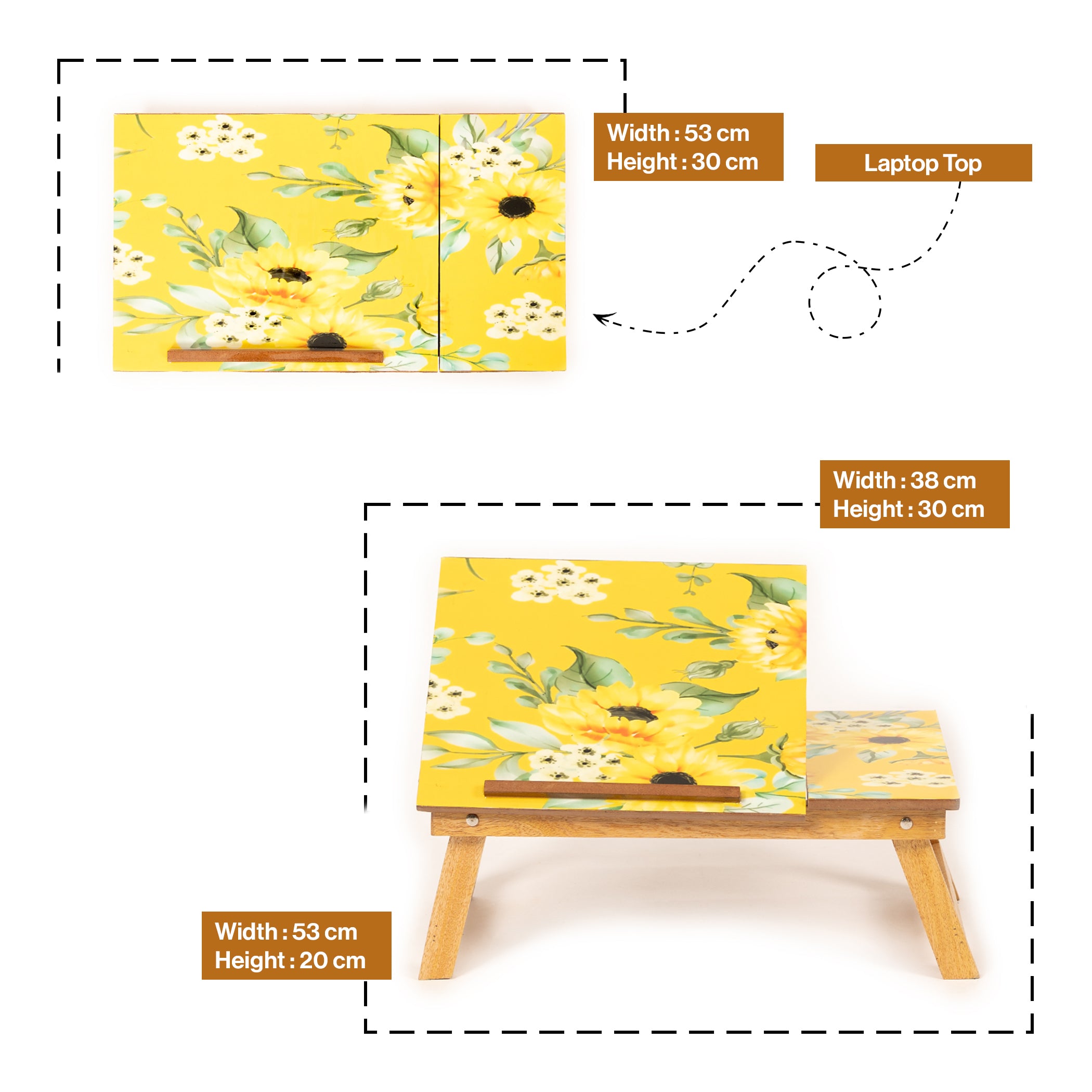 Mango Wood Handmade Folding Laptop Table in Yellow with Epoxy Resin
