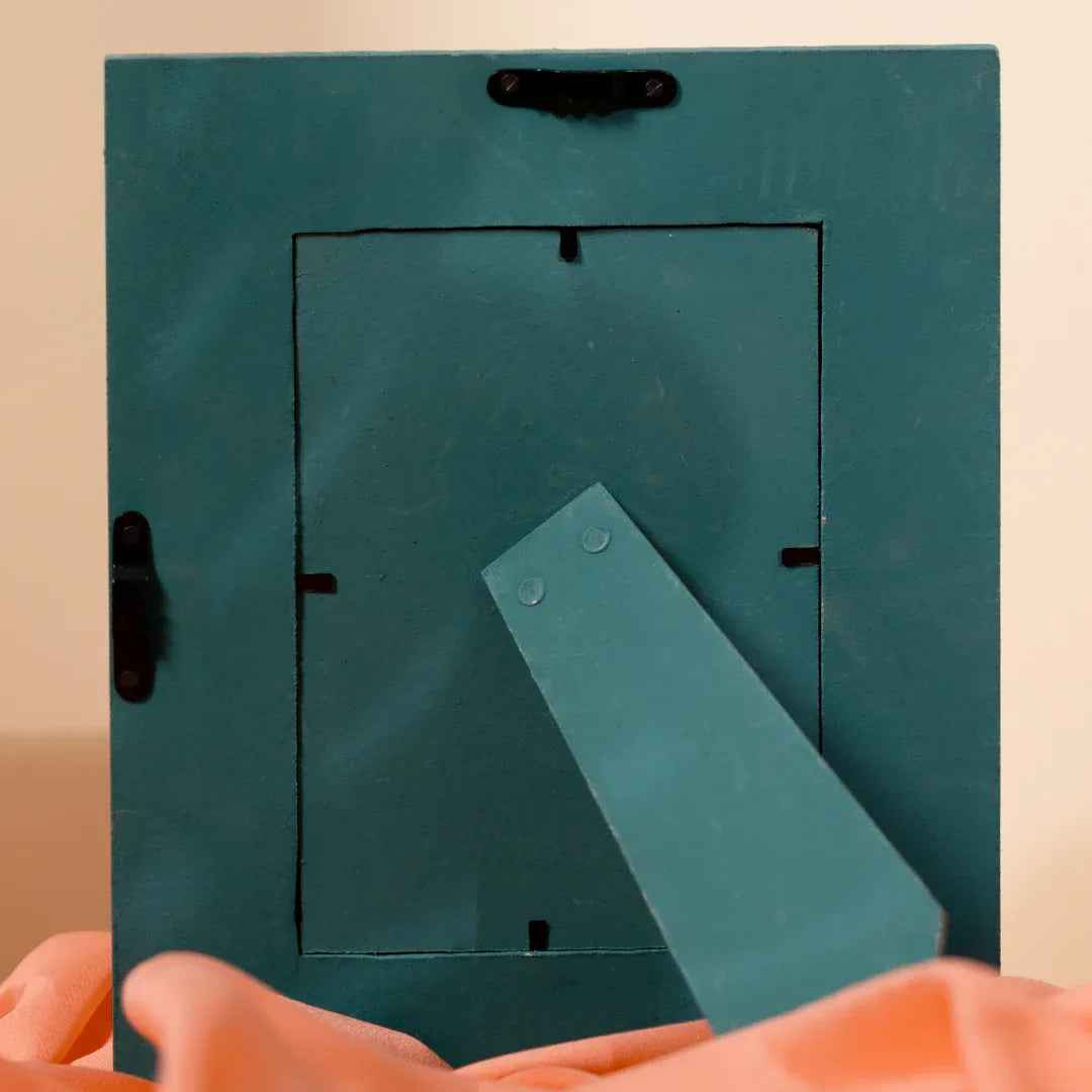 Handcrafted Wooden Sunburst Photo Frame in Royal Green