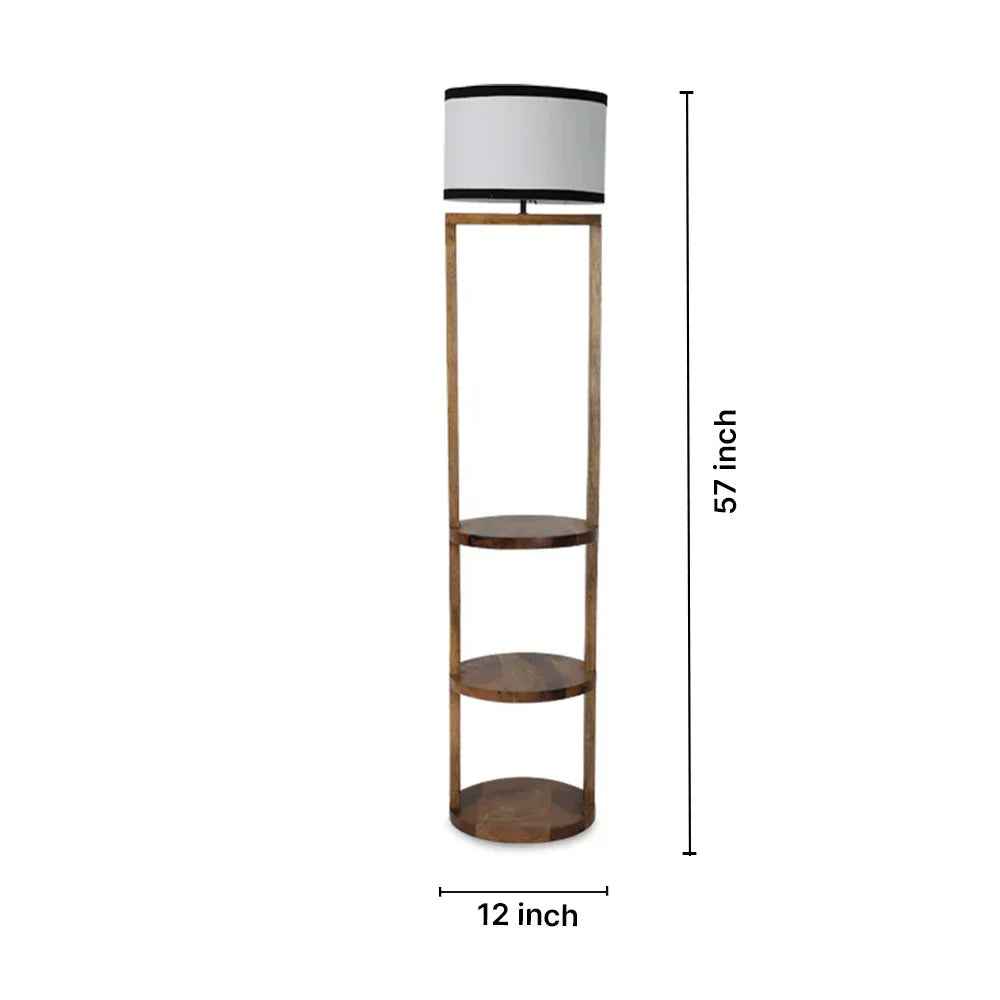 Wooden Shelf Floor Lamp with Storage in Round Shape