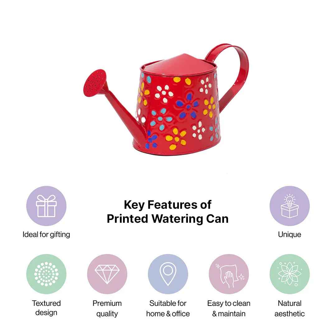 Traditional Watering Floral Print Can in Red (Large)