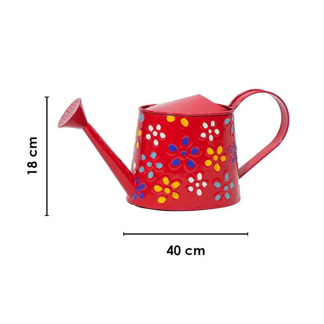 Traditional Watering Floral Print Can in Red (Large)