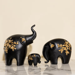 Polyresin Black Golden Elephant Statue Figurine for Home Decor-Family Set of 3