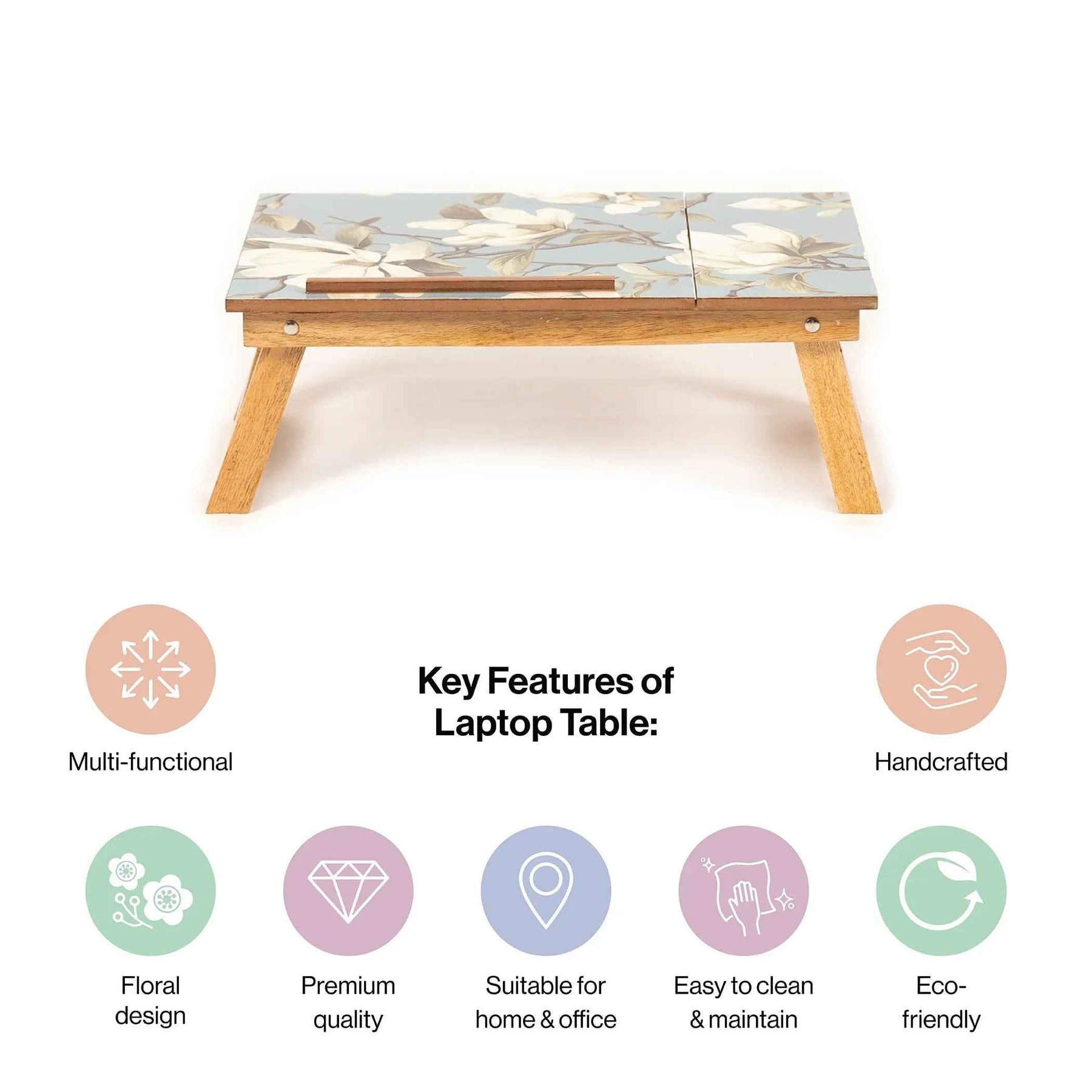 Mango Wood Handmade Folding Laptop Table in Blueflower with Epoxy Resin