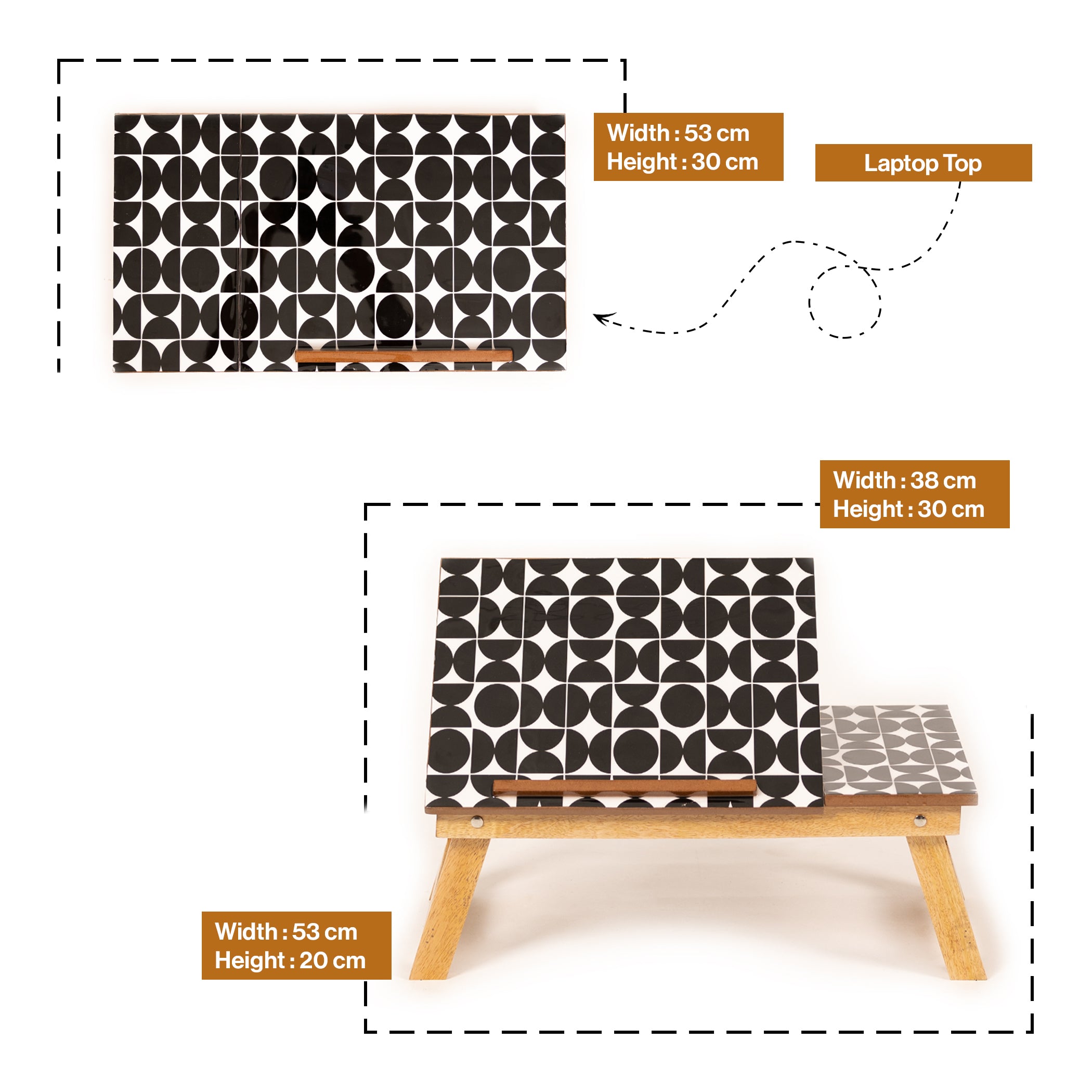 Mango Wood Handmade Folding Laptop Table in Black Mosaic with Epoxy Resin