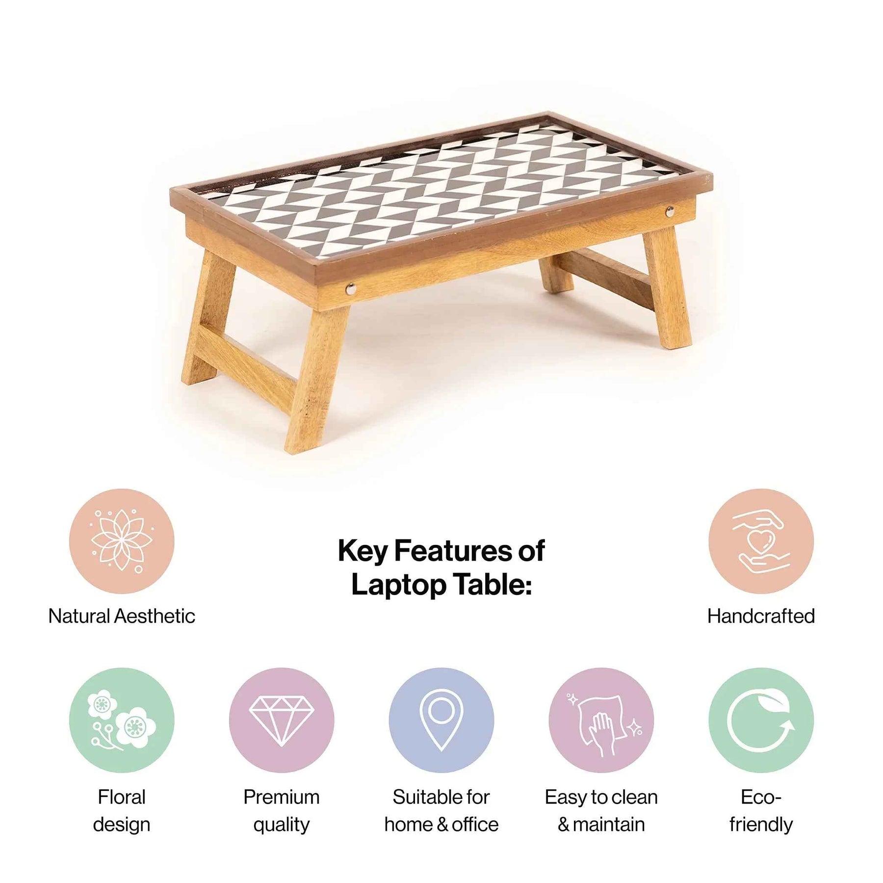 Mango Wood Handmade Fixed Laptop Table in Black & White with Epoxy Resin