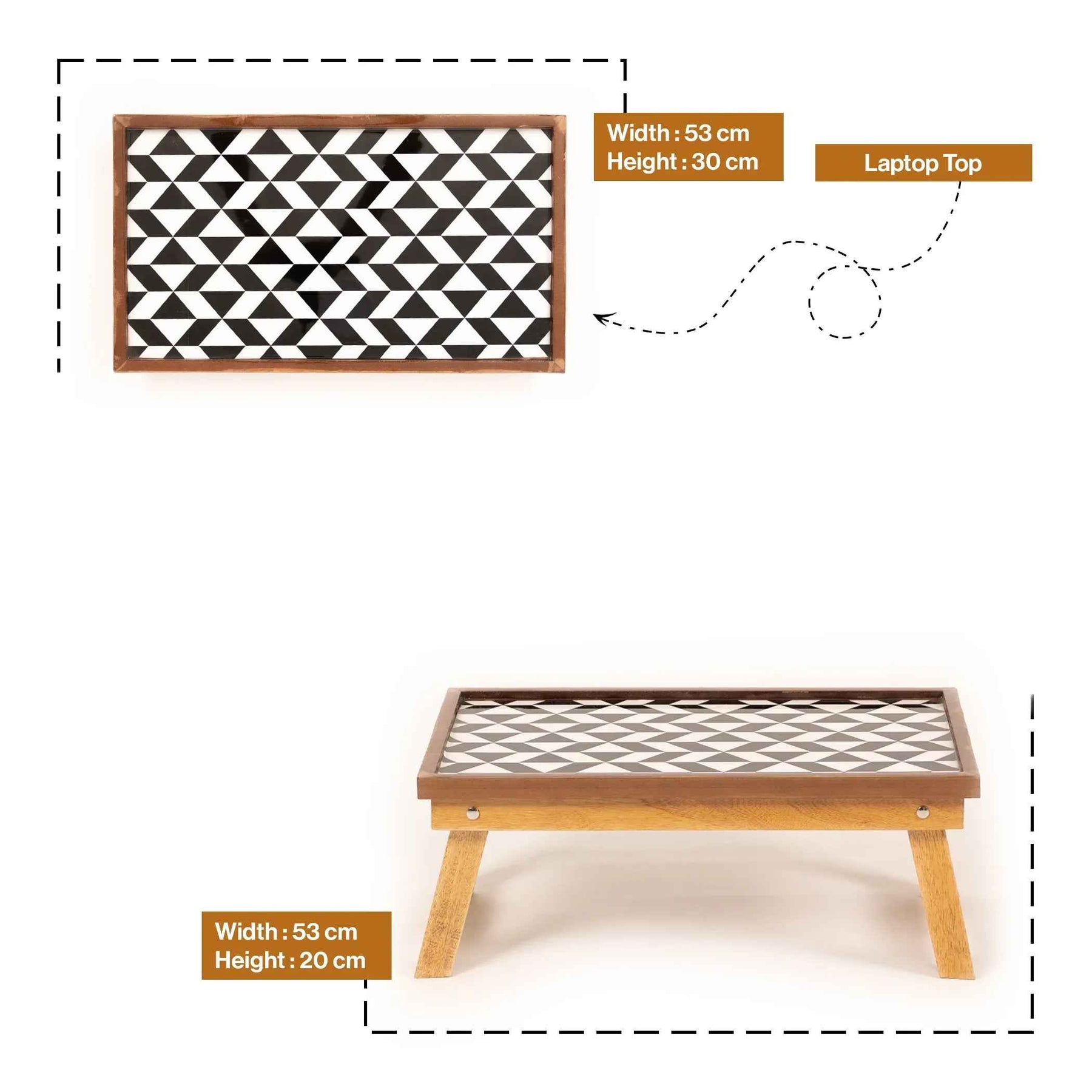 Mango Wood Handmade Fixed Laptop Table in Black & White with Epoxy Resin