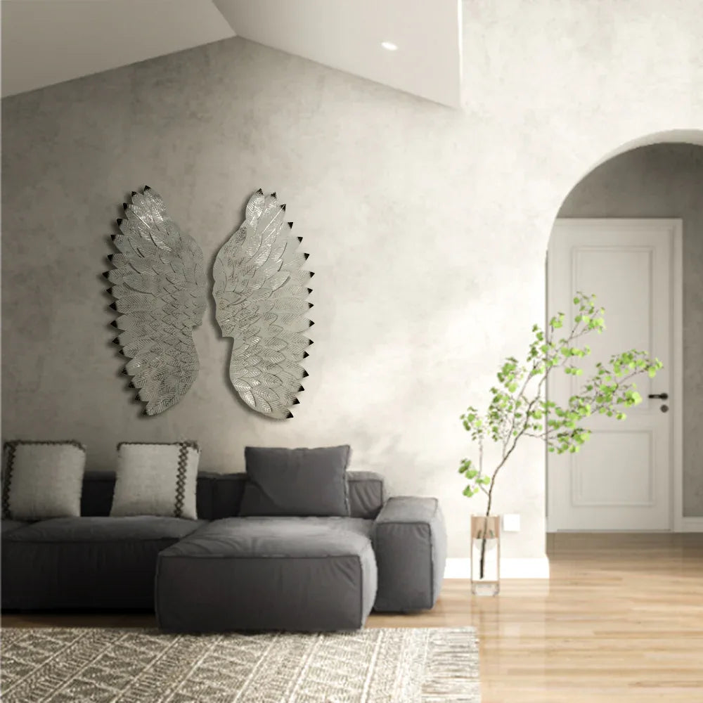 Angel Wings In Silver Metal Wall Art For Wall Decor In Living Room