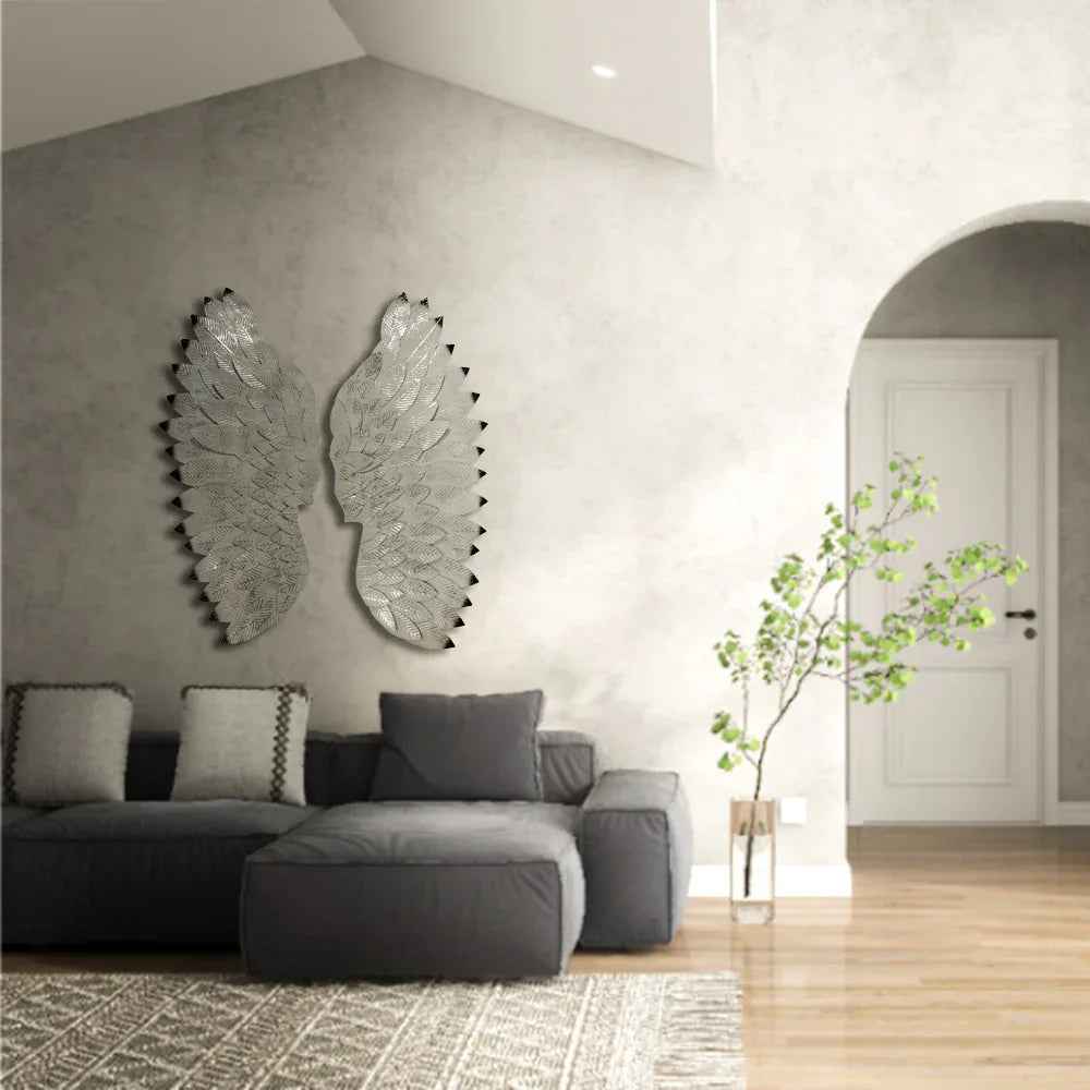 Angel Wings In Silver Metal Wall Art for Wall Decor