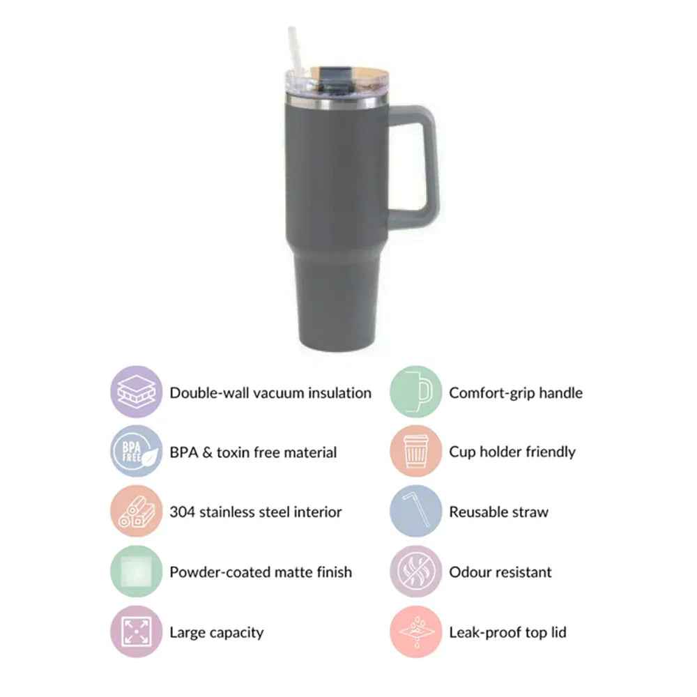 Premium Insulated Tumbler with Handle in Grey