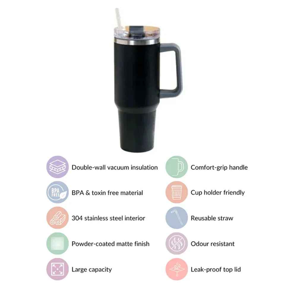 Premium Insulated Tumbler with Handle in Midnight Black