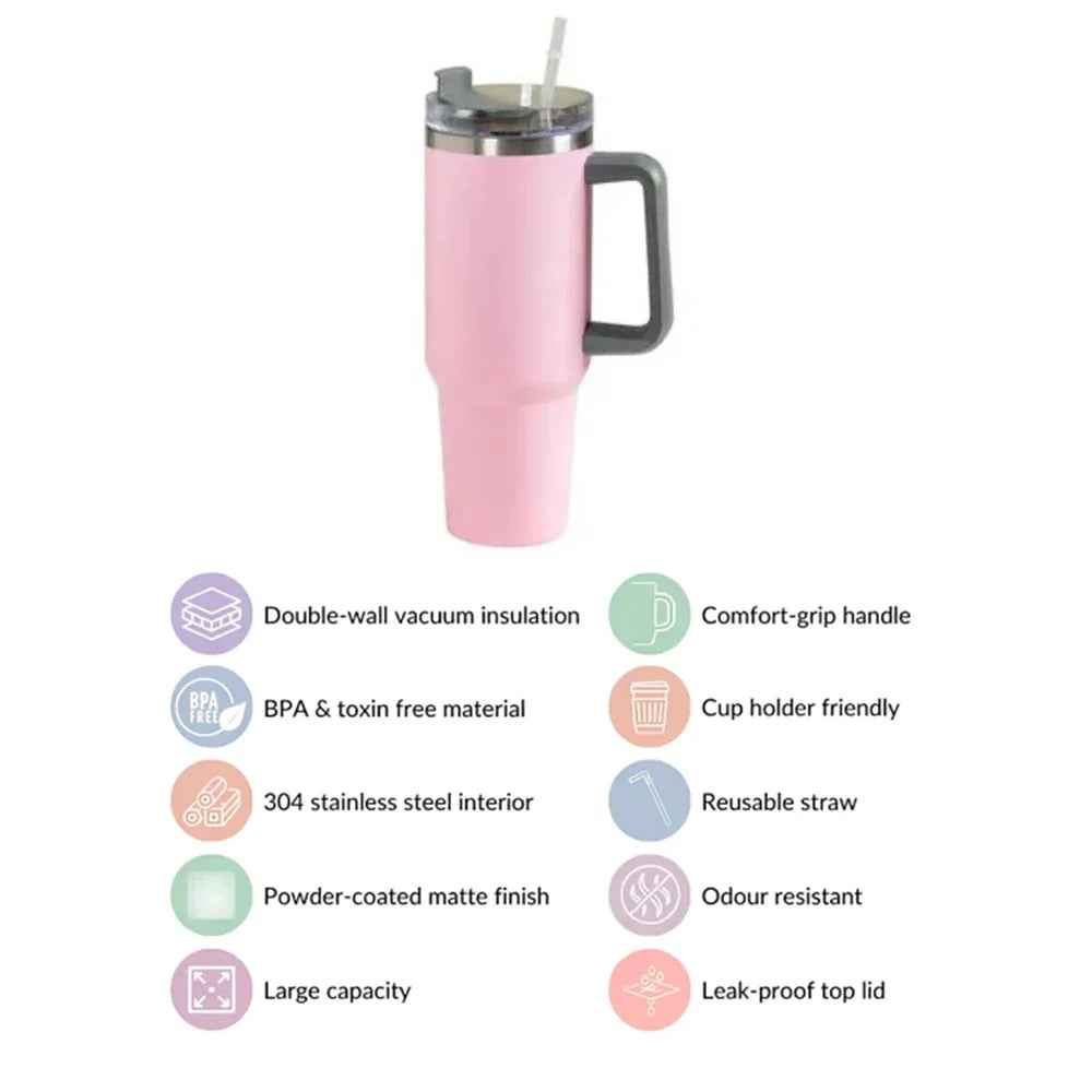 Premium Insulated Tumbler with Handle in Pastel Pink