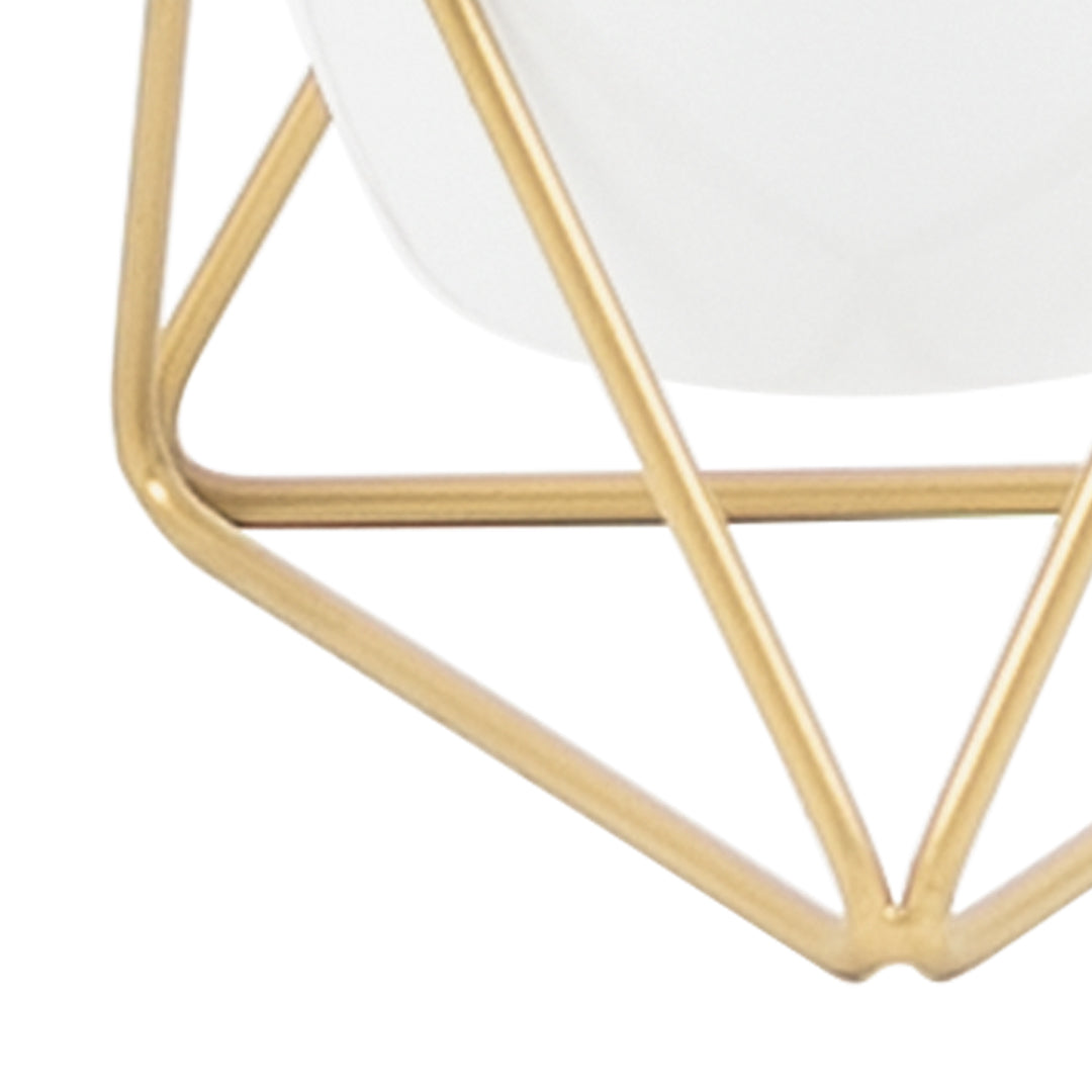 Metal Pots with Single Golden Metal Plant Stand in White Frost