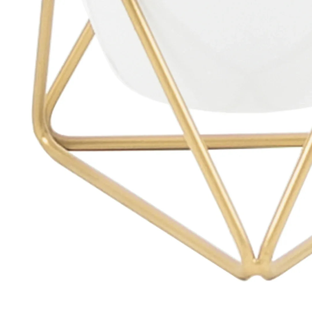 Metal Pots with Single Golden Metal Plant Stand in White Frost