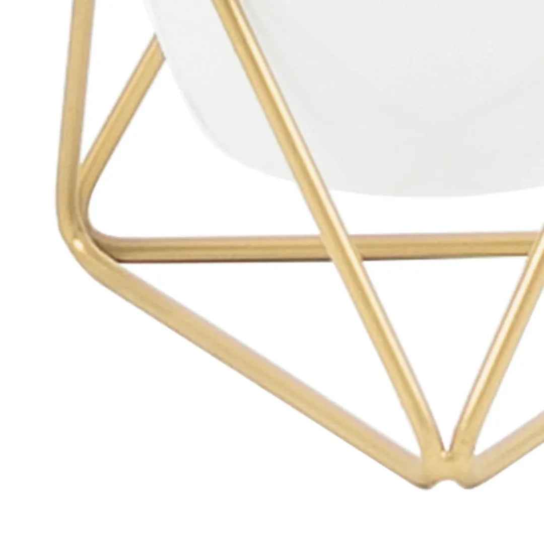 Metal Pots with Single Golden Metal Plant Stand in White Frost