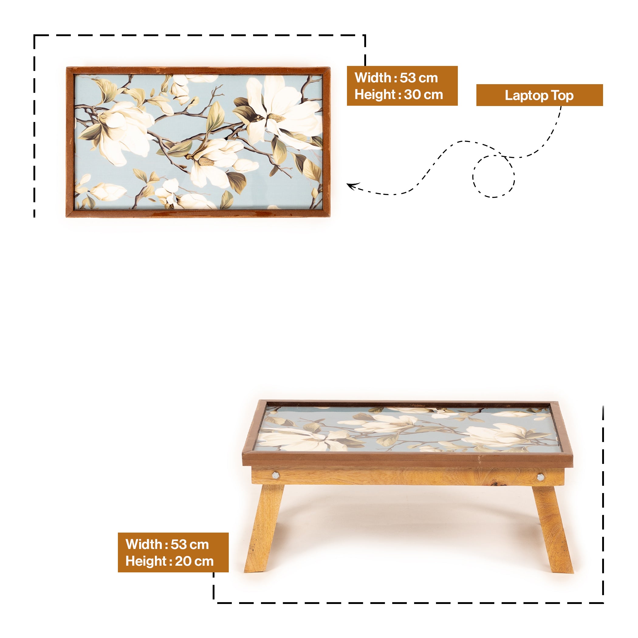 Mango Wood Handmade Fixed Blue Magnolia Laptop Table with Epoxy Resin