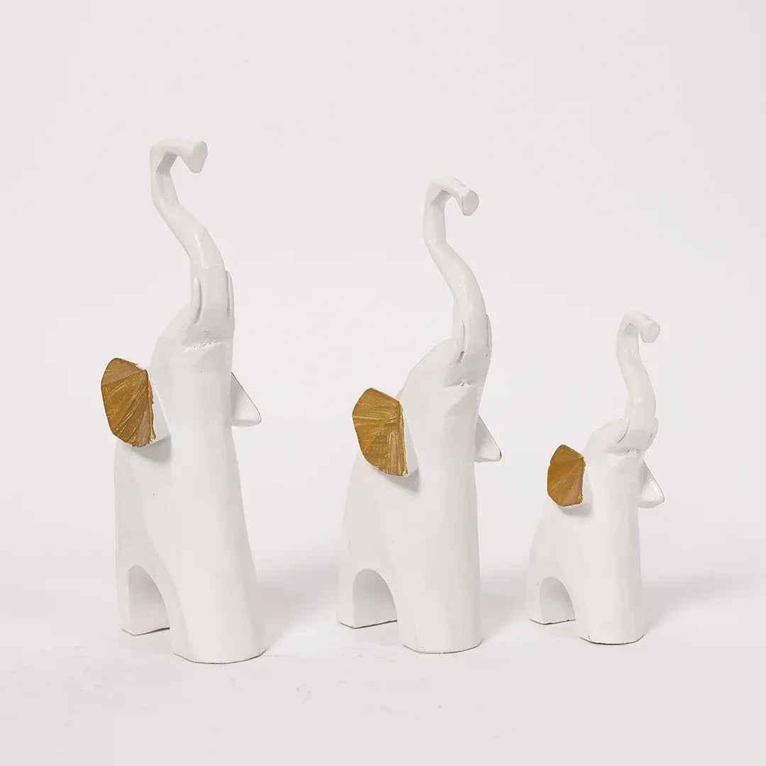 Decorative White Elephant Statue with Gold Finish Set of 3